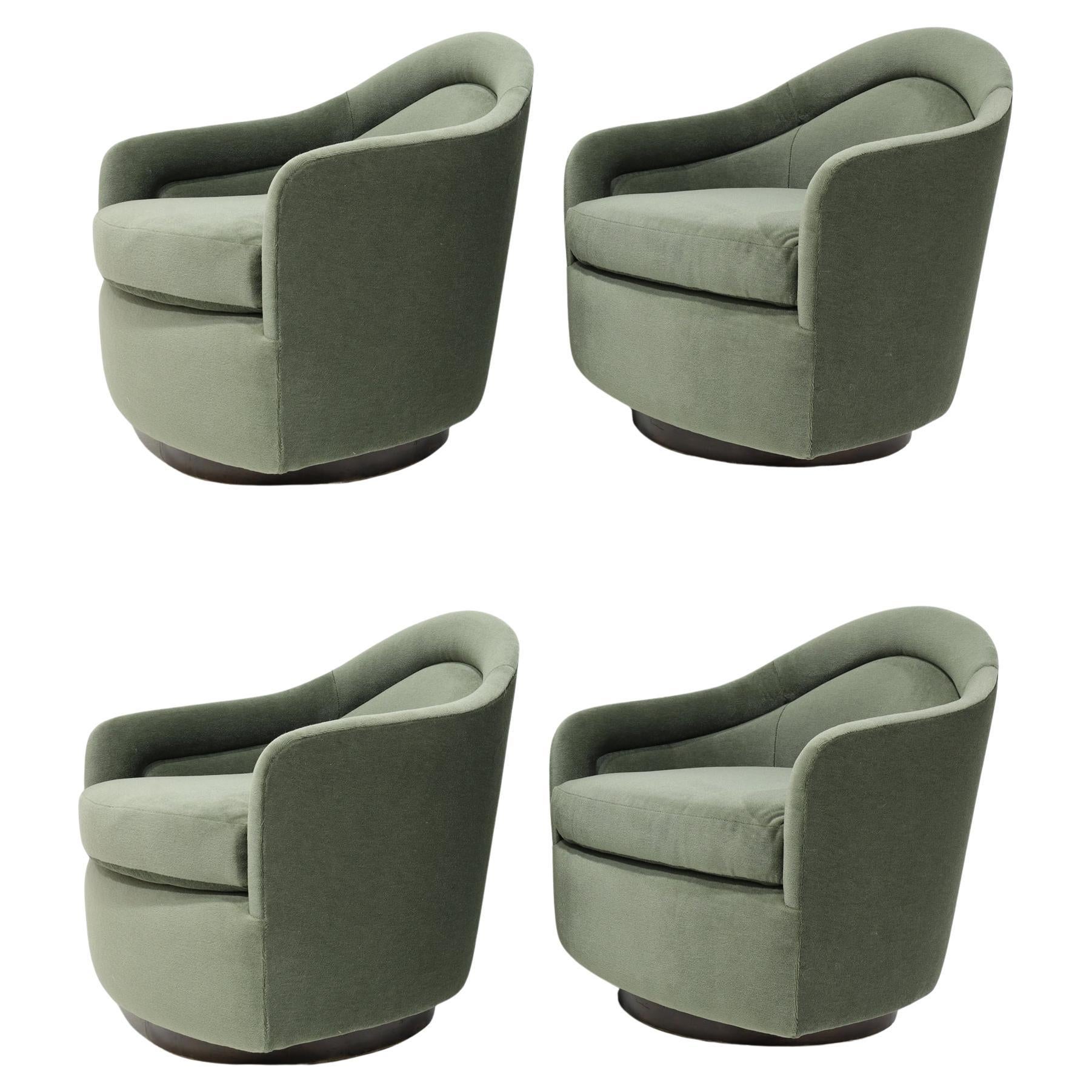 Milo Baughman Style Teardrop Lounge Chairs in Vendome Mohair