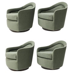Milo Baughman Style Teardrop Lounge Chairs in Vendome Mohair