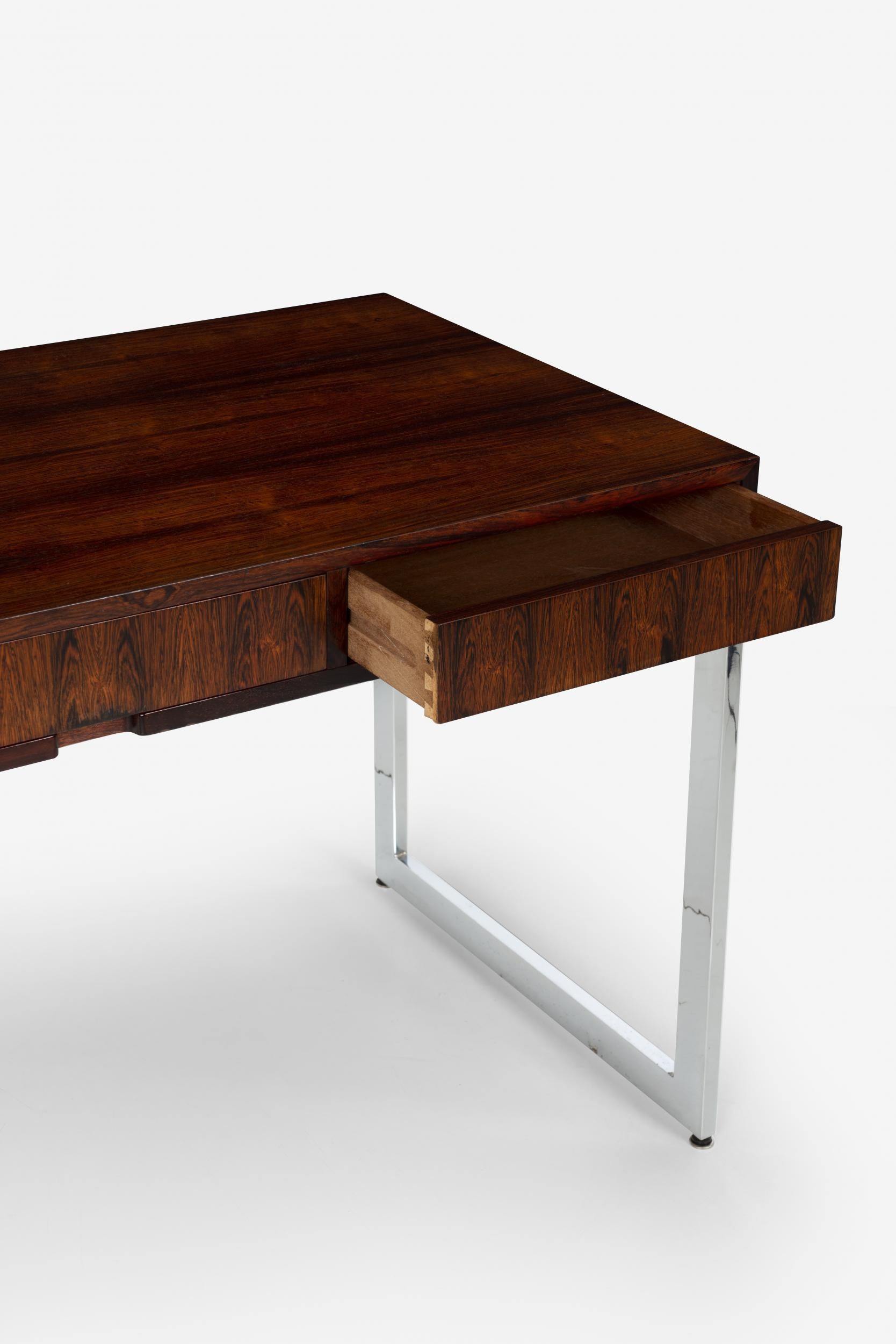 Milo Baughman Style Three-Drawer Rosewood Desk 3