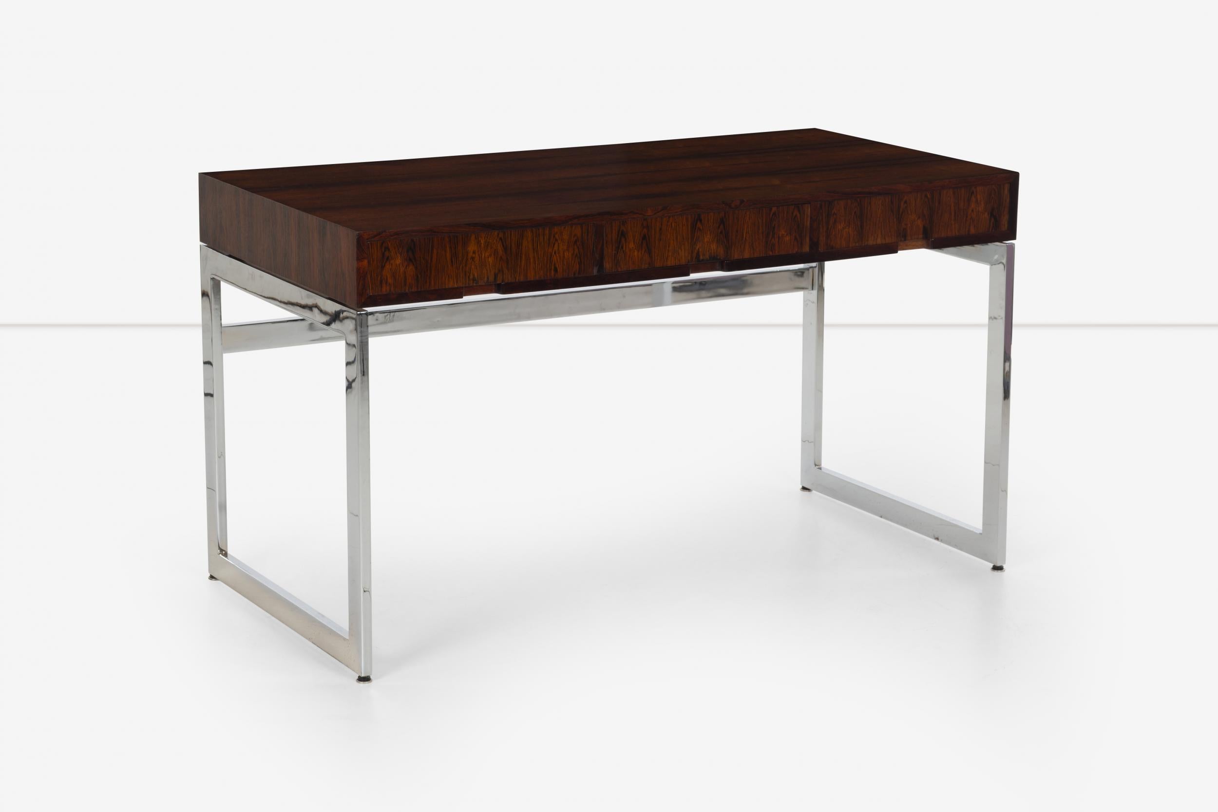 Oiled Milo Baughman Style Three-Drawer Rosewood Desk