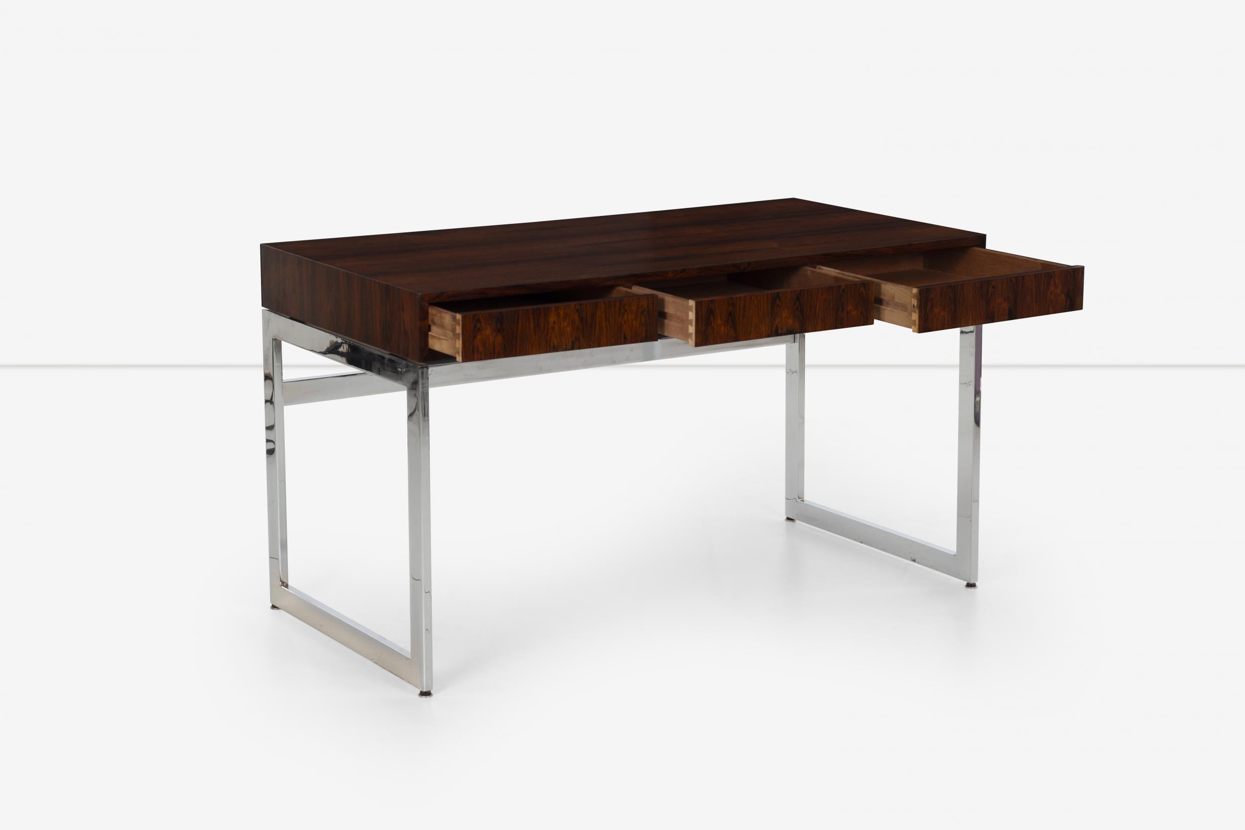 Late 20th Century Milo Baughman Style Three-Drawer Rosewood Desk