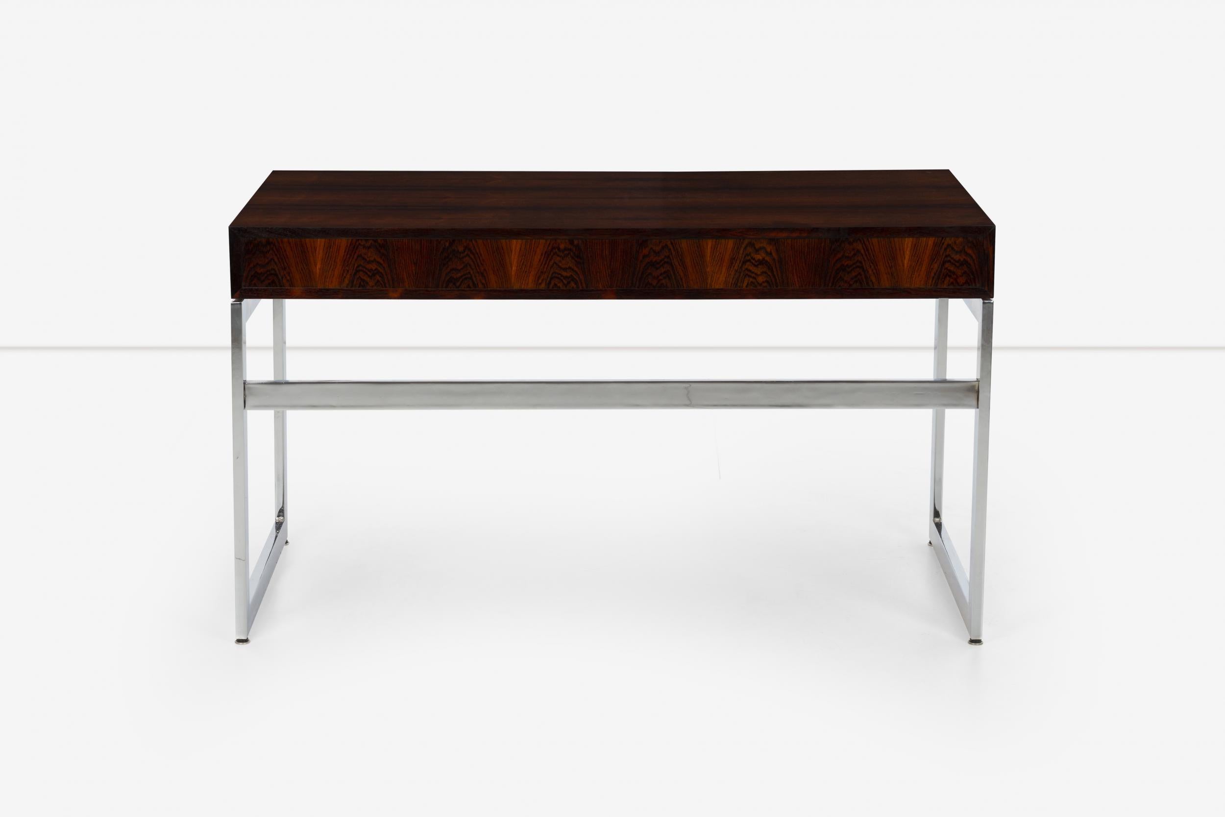 Chrome Milo Baughman Style Three-Drawer Rosewood Desk