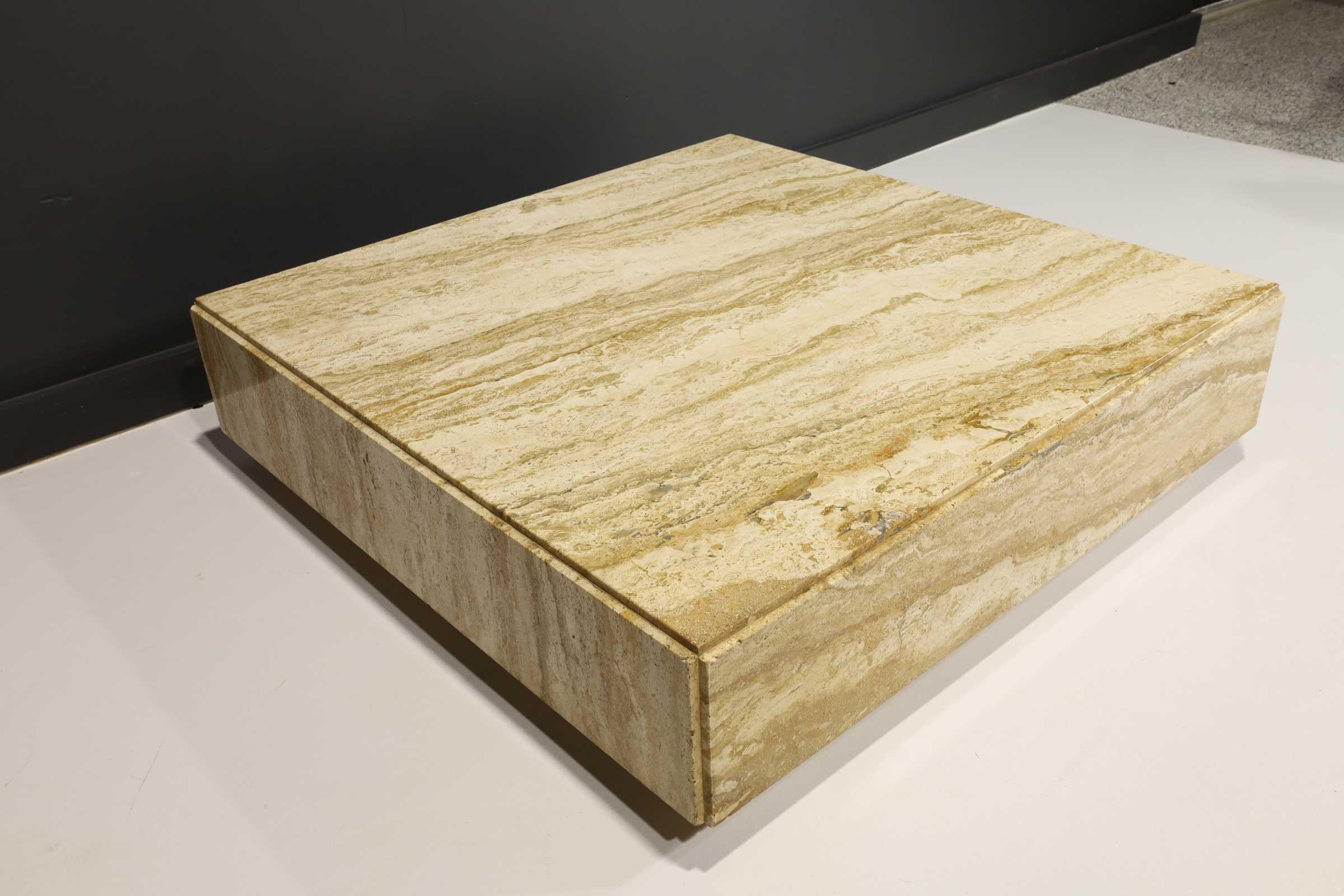 Milo Baughman Style Travertine Cocktail Table 1