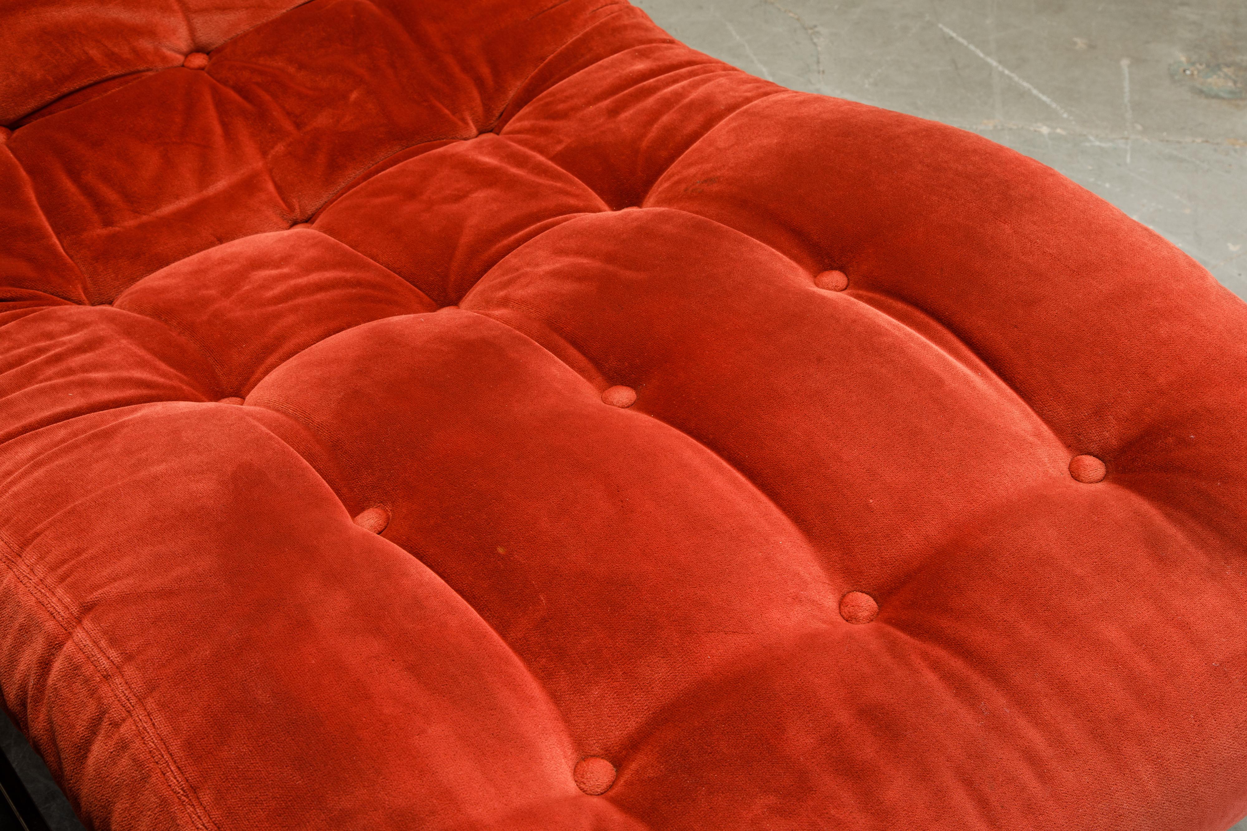 Milo Baughman Style Tufted Velvet and Brass Wave Chaise, circa 1970s 8