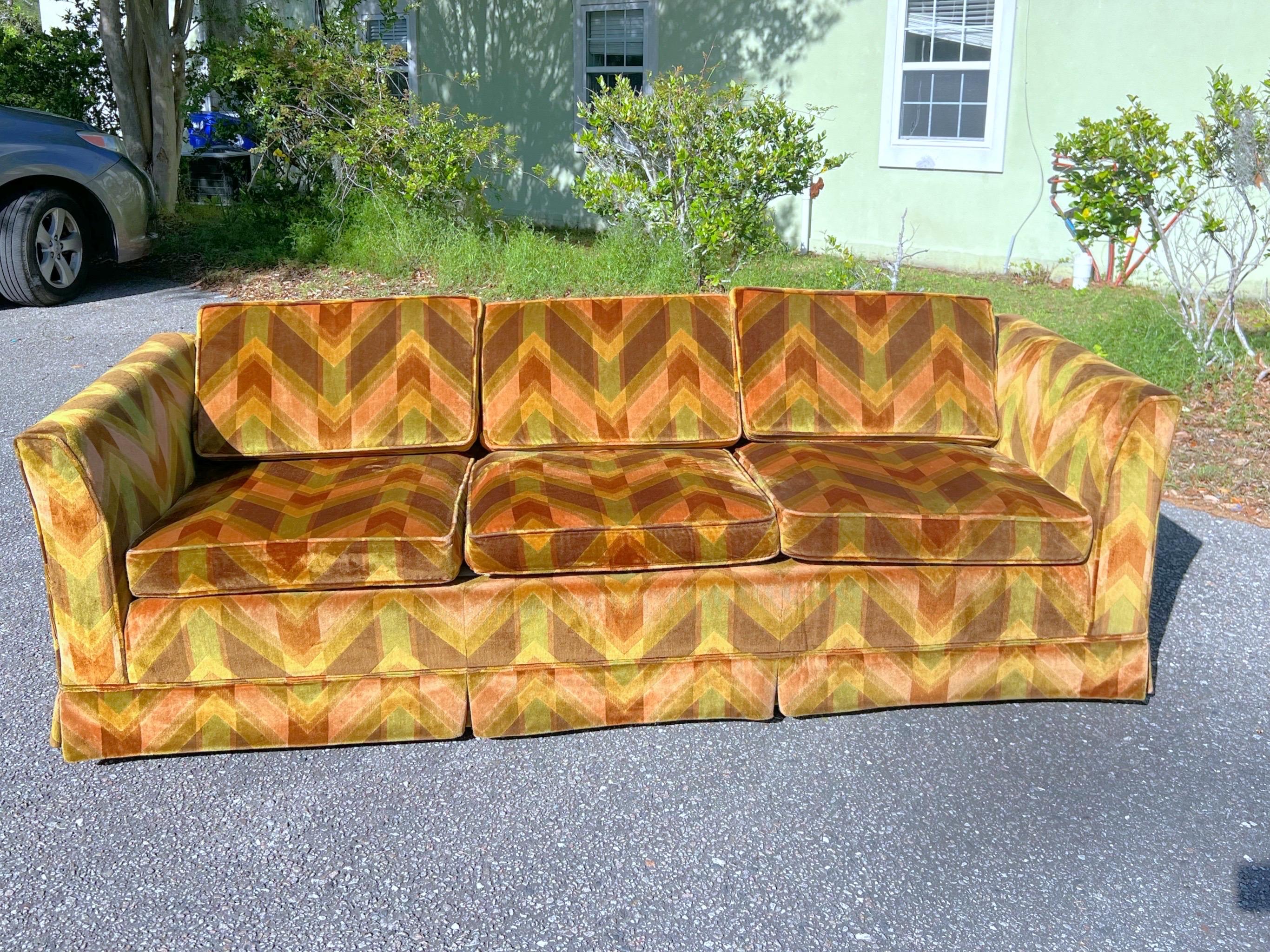 Milo baughman style tuxedo sofa in jack Lenore Larsen fabric  For Sale 1