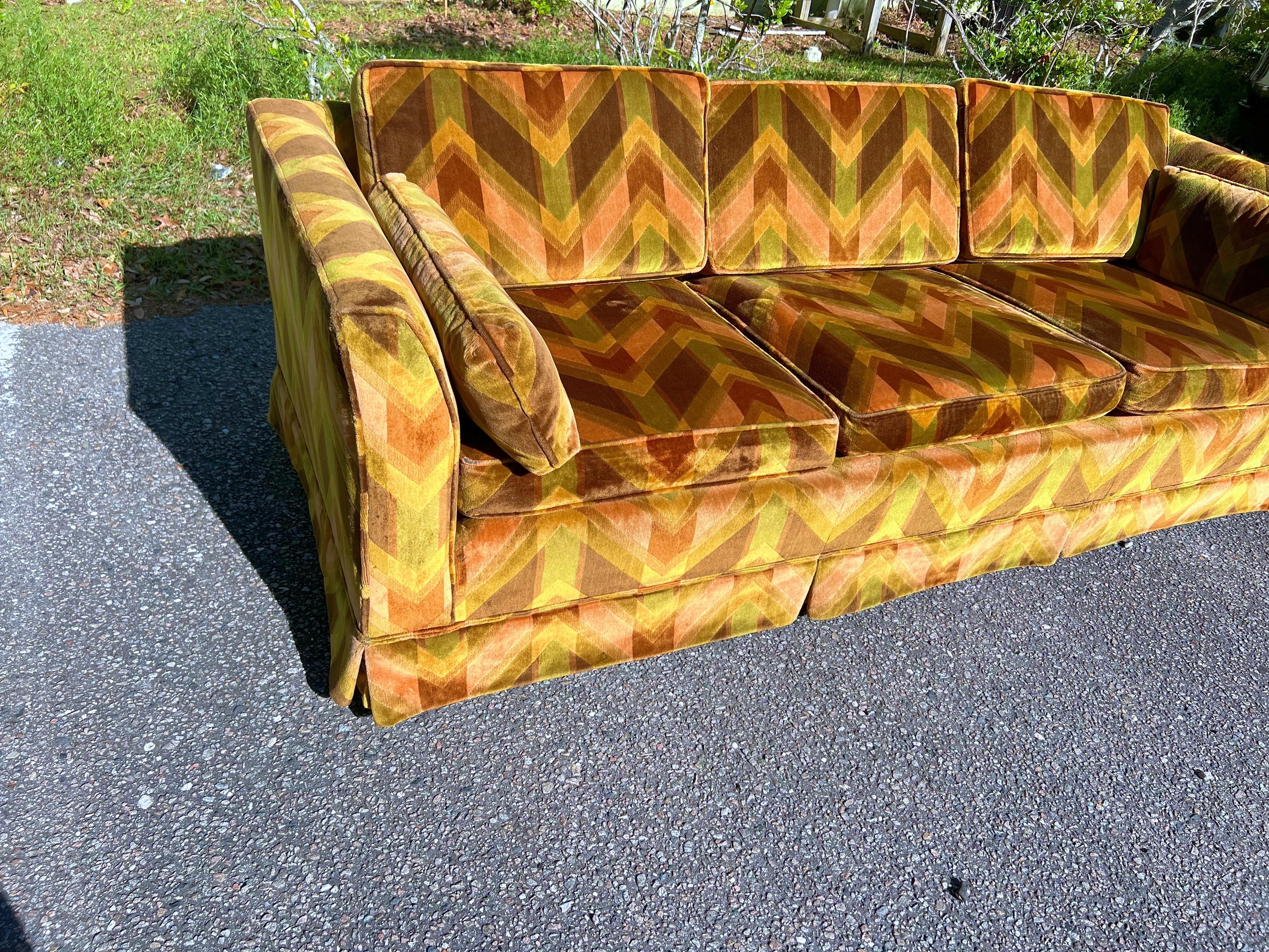 Milo baughman style tuxedo sofa in jack Lenore Larsen fabric  In Good Condition For Sale In Charleston, SC