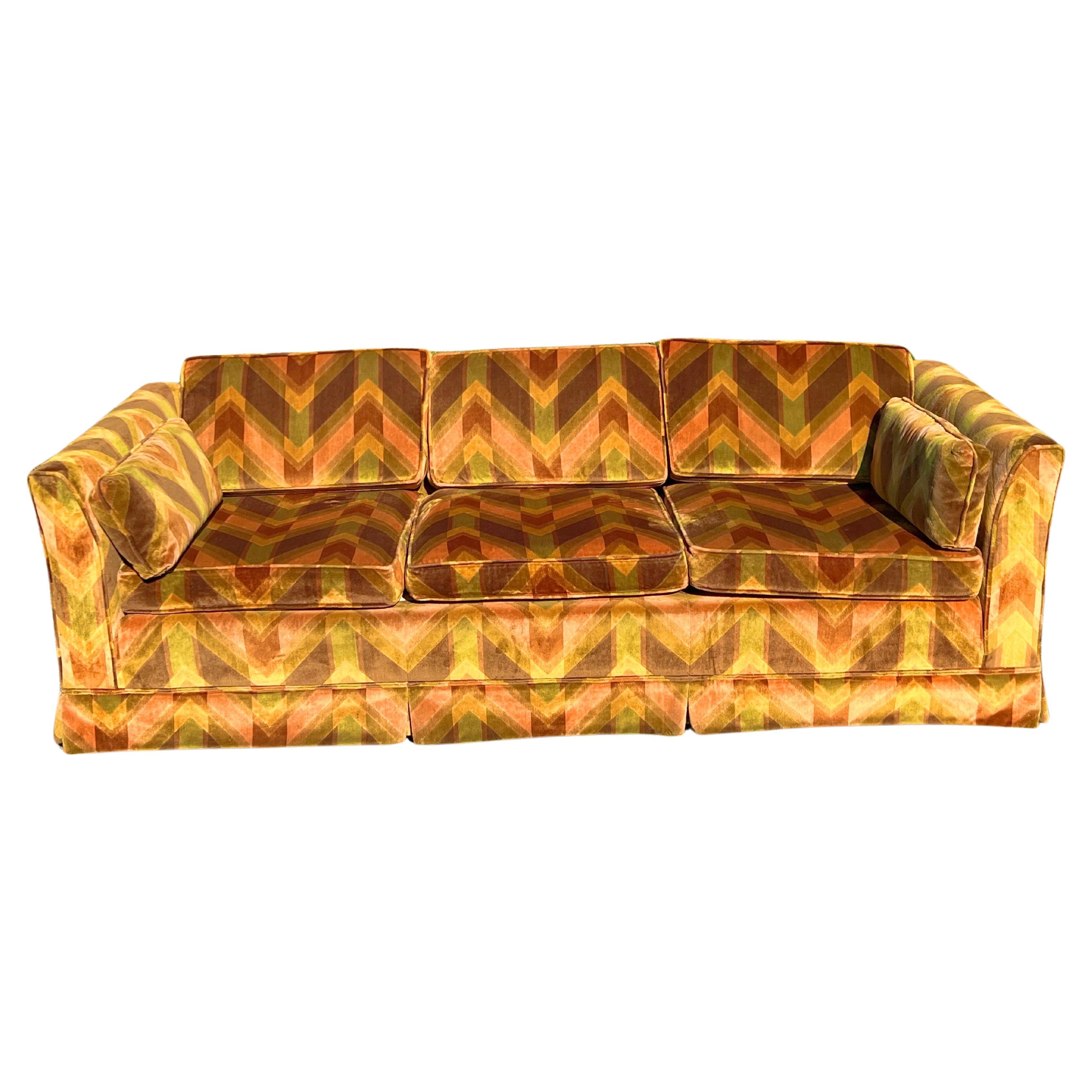 Milo baughman style tuxedo sofa in jack Lenore Larsen fabric  For Sale