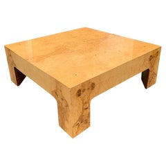 Milo Baughman Style Vintage Modern Olive Burl Wood Coffee Table