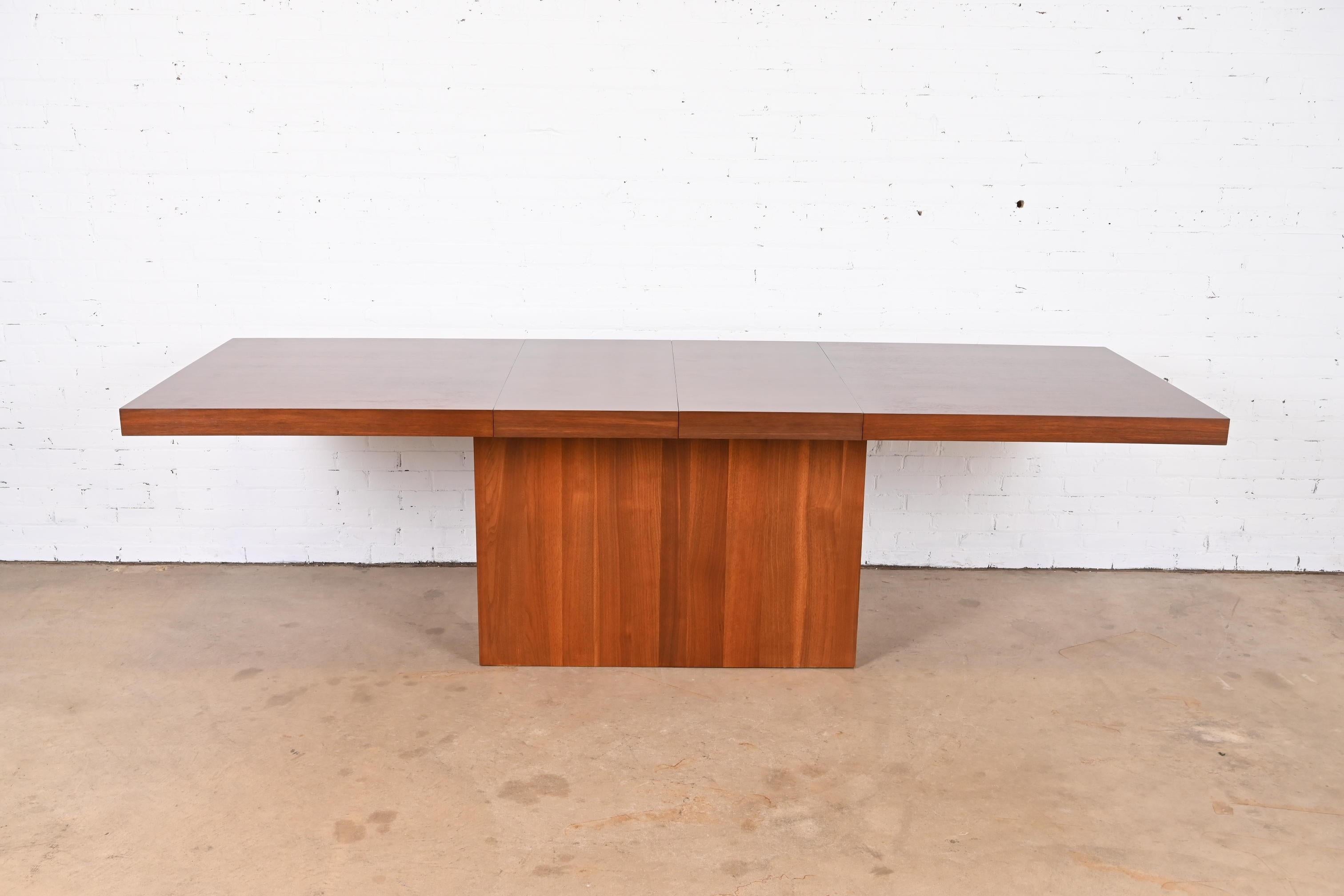 Mid-Century Modern Milo Baughman Style Walnut Pedestal Dining Table by Dillingham, Newly Refinished