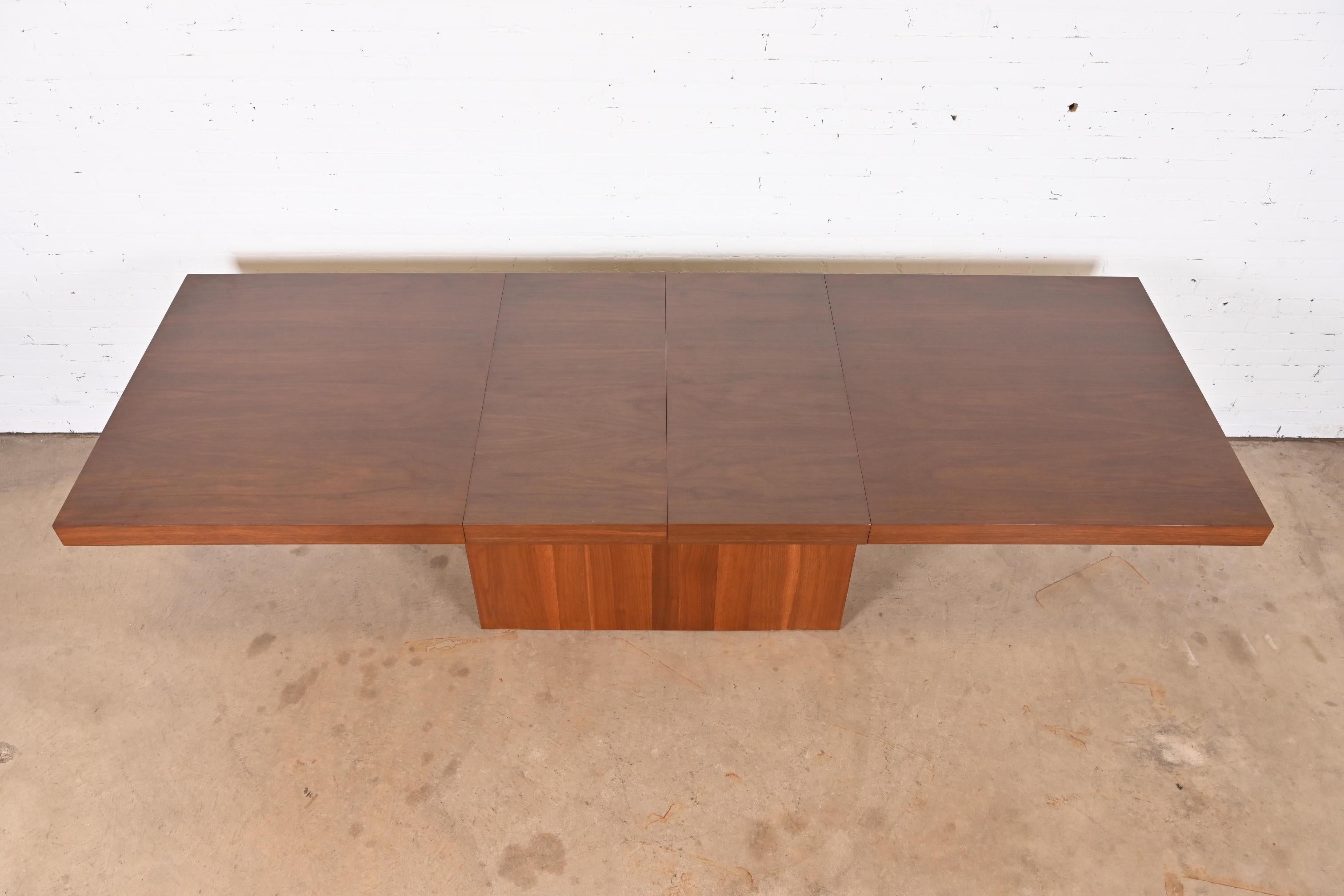American Milo Baughman Style Walnut Pedestal Dining Table by Dillingham, Newly Refinished