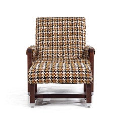 Milo Baughman Style Walnut Scoop Lounge Chair and Ottoman