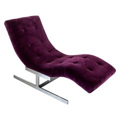 Vintage Milo Baughman Style "Wave" Chaise in Purple Velvet