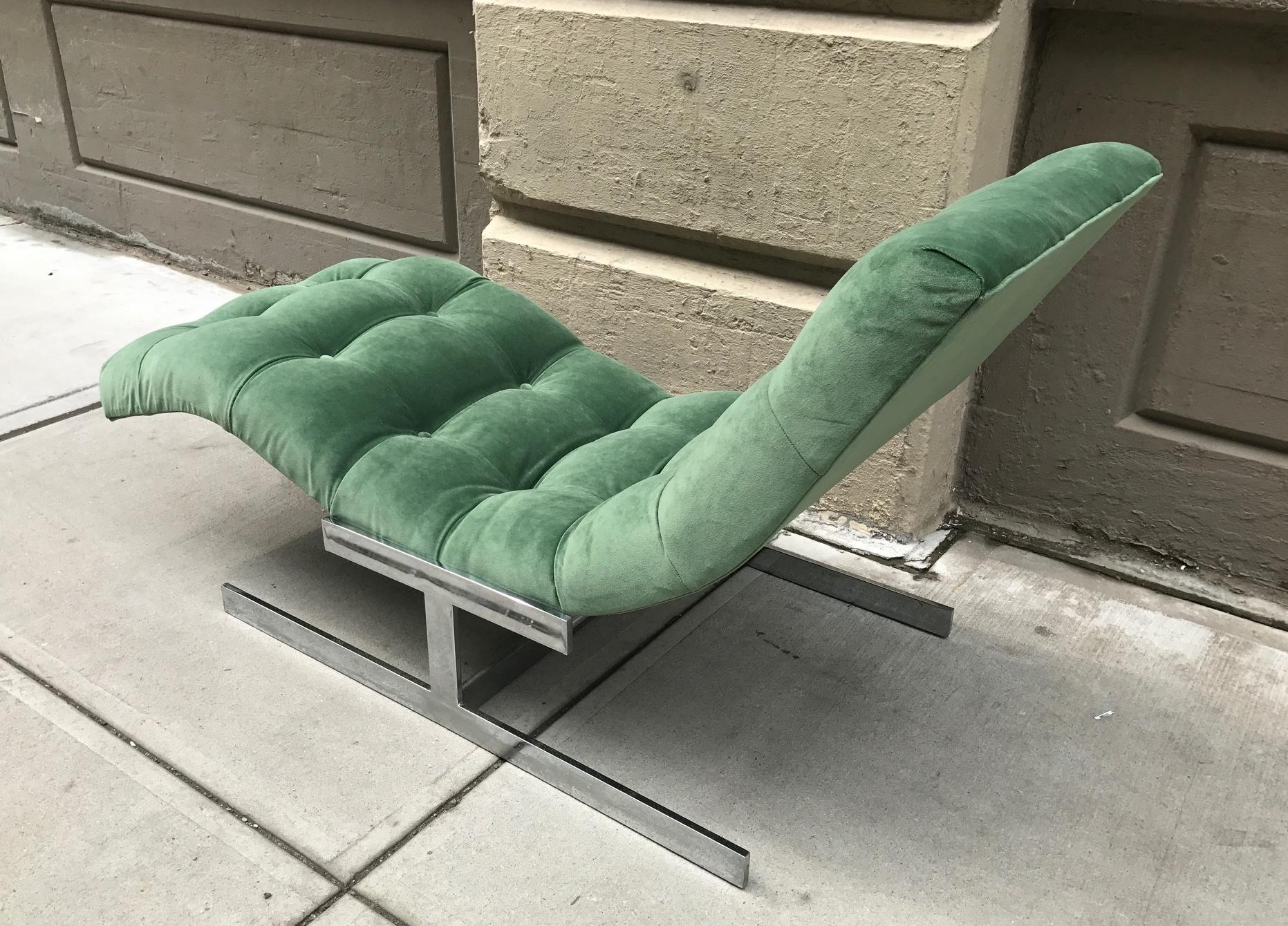 Polished Milo Baughman Style Wave Chaise Lounge For Sale