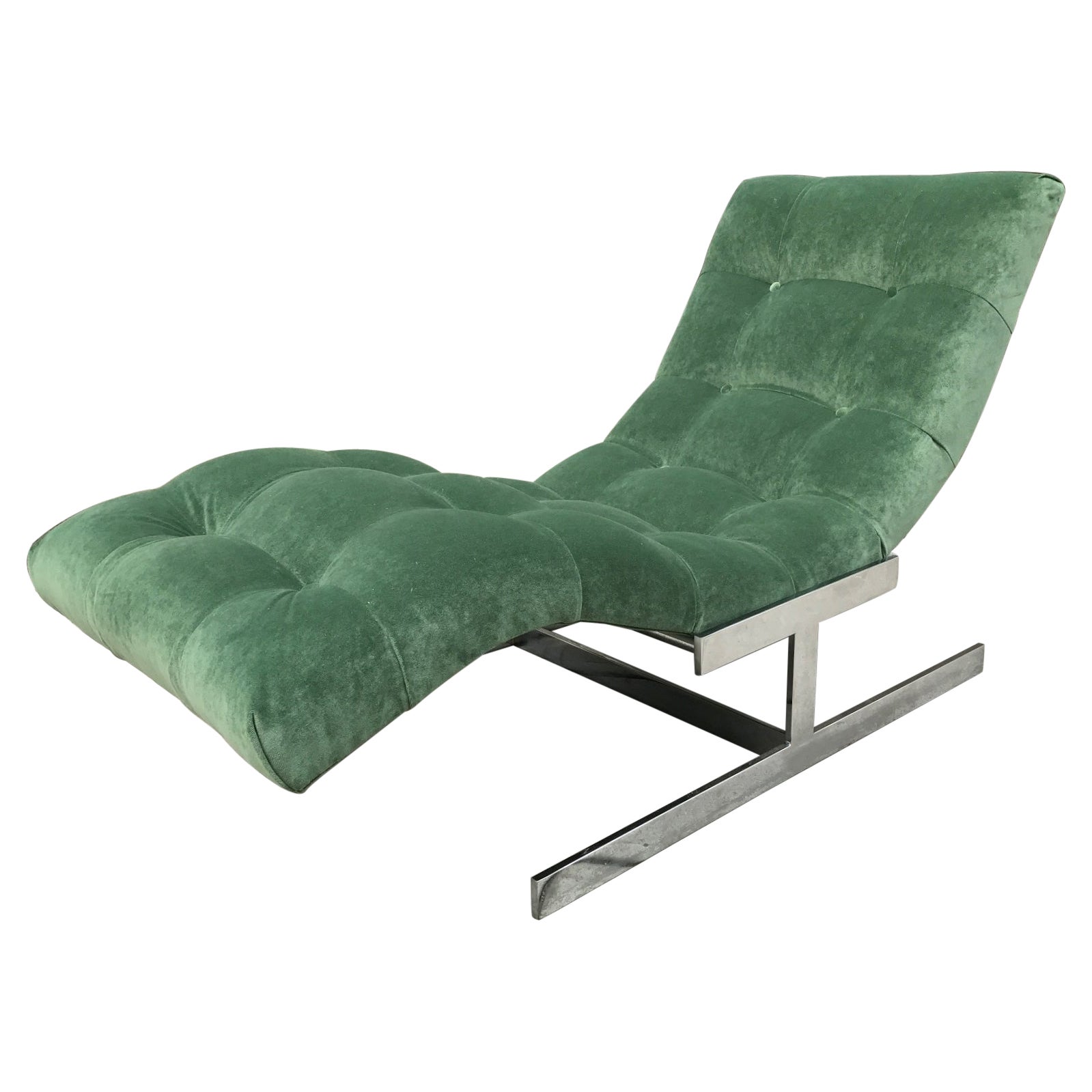 Milo Baughman Style Wave Chaise Lounge