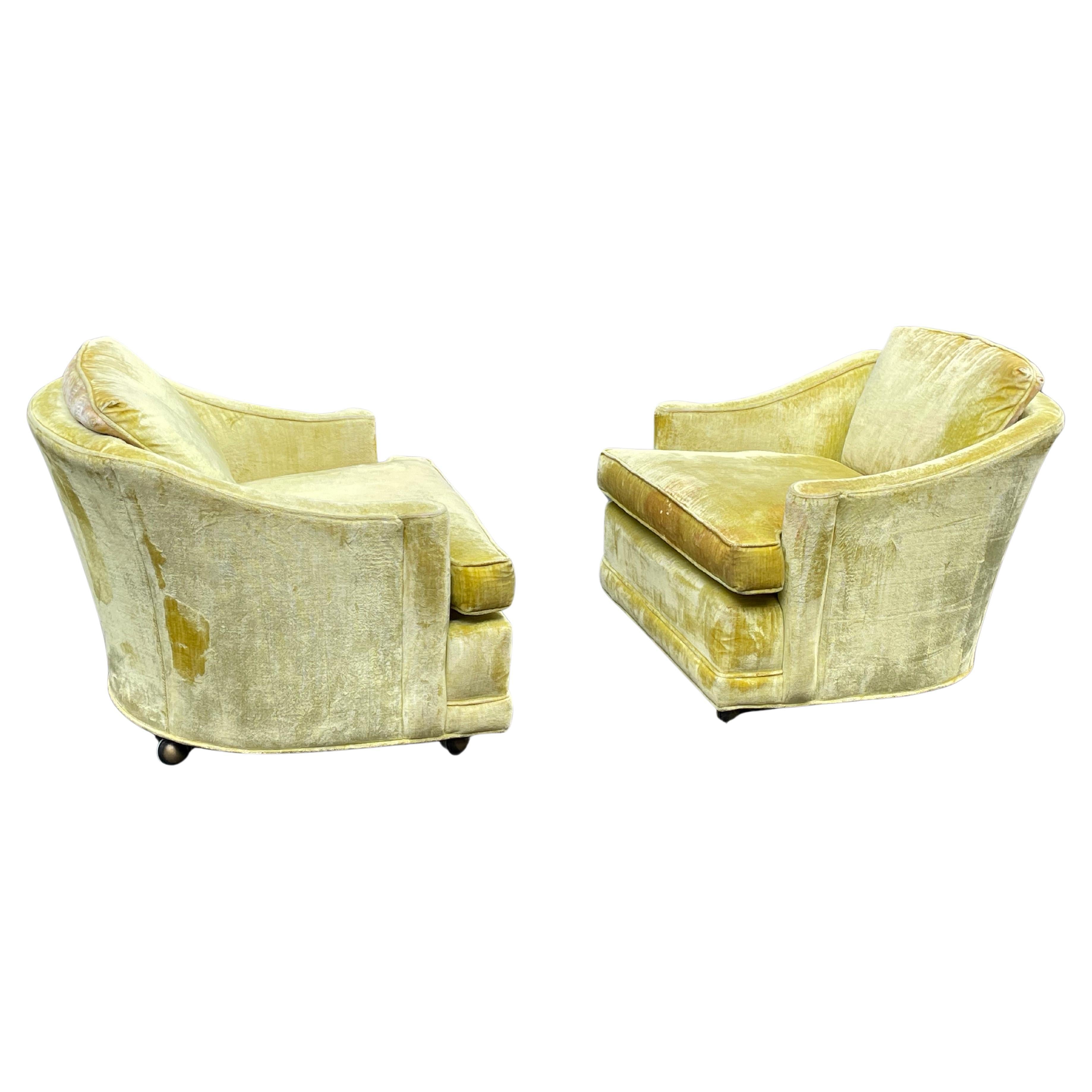 Milo Baughman Style Yellow Crushed Velvet Club Chairs - Circa 1960s 4