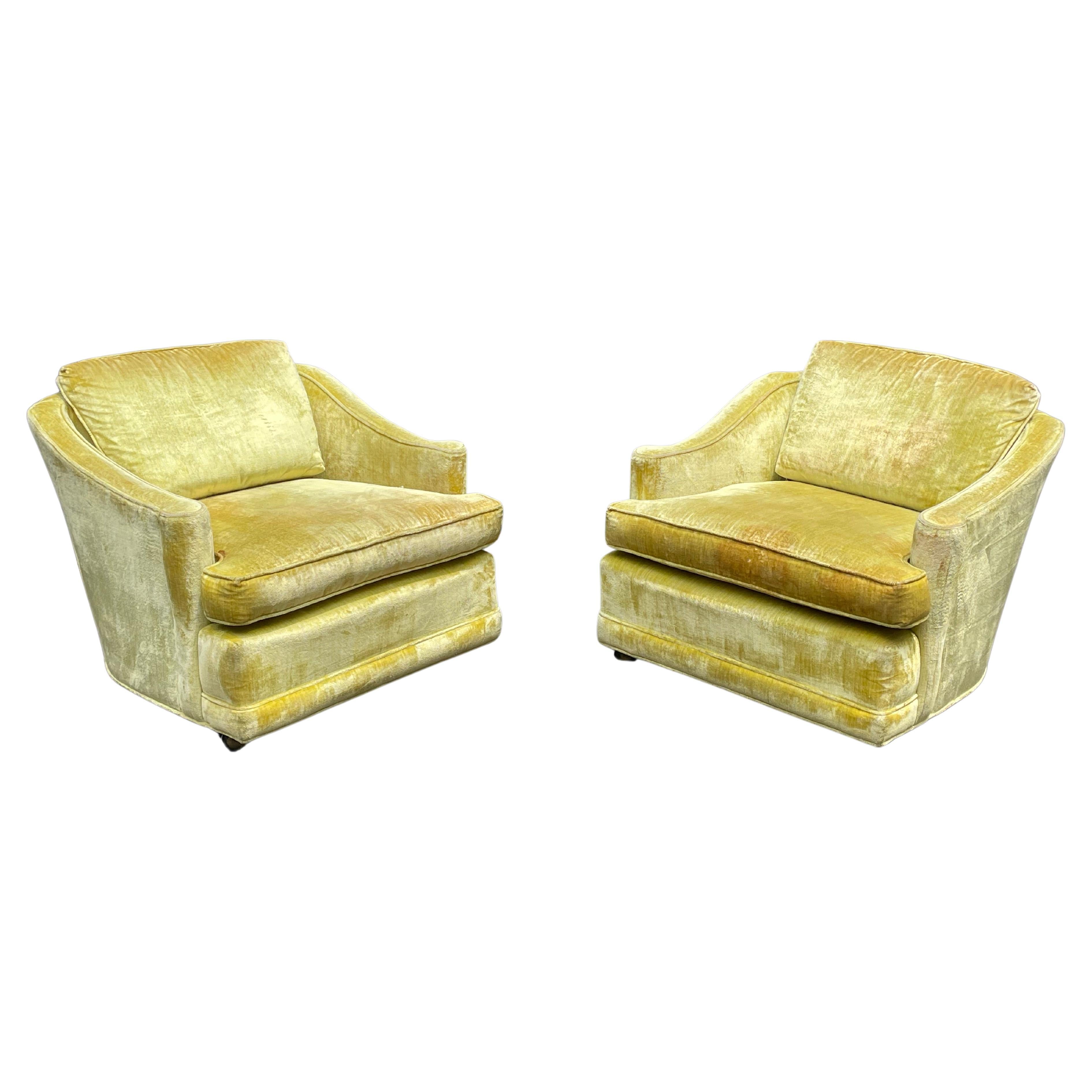 Milo Baughman Style Yellow Crushed Velvet Club Chairs - Circa 1960s 5