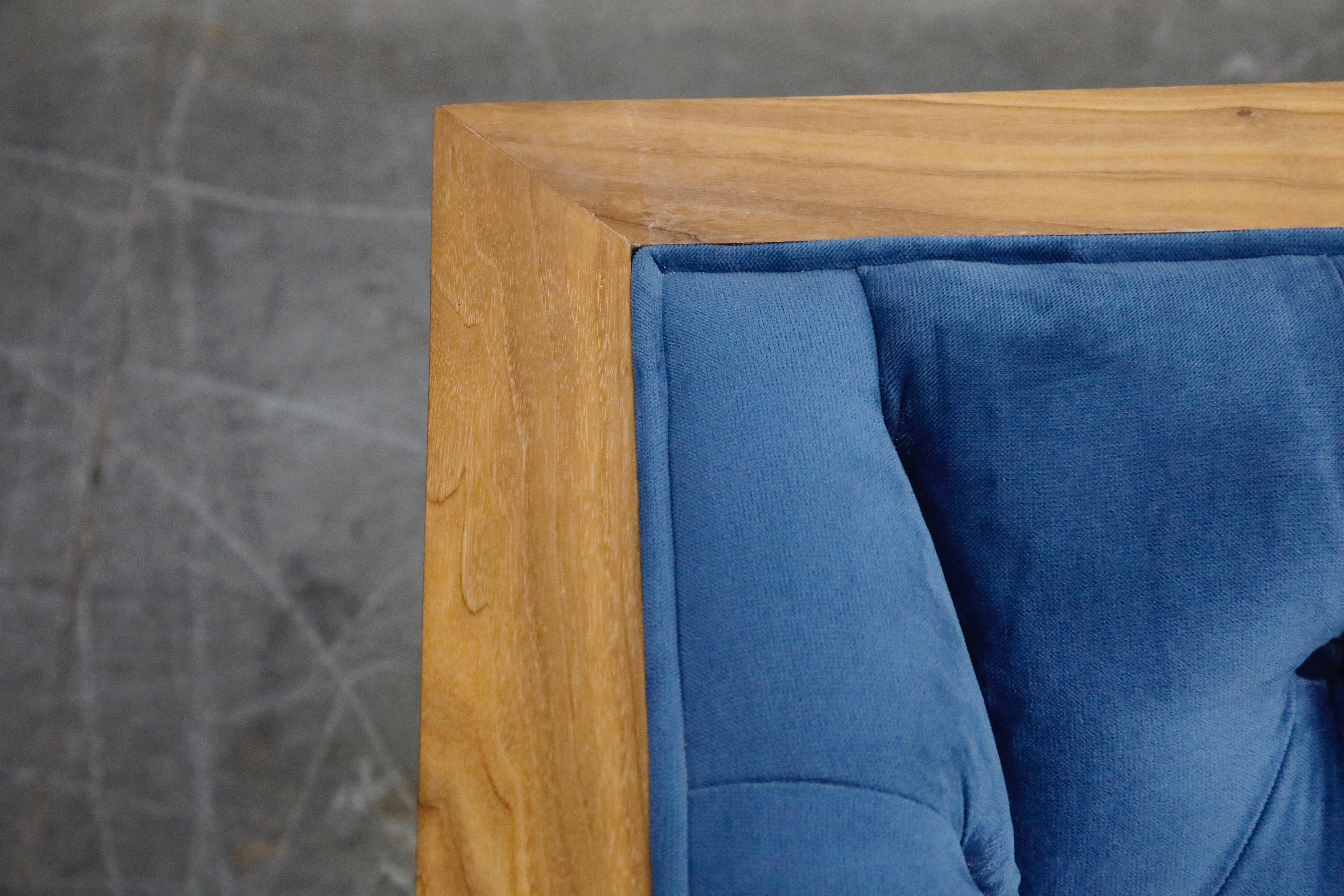 Milo Baughman Styled Custom Wood Case Sofa with Tufted Velvet on Steel Frame  2