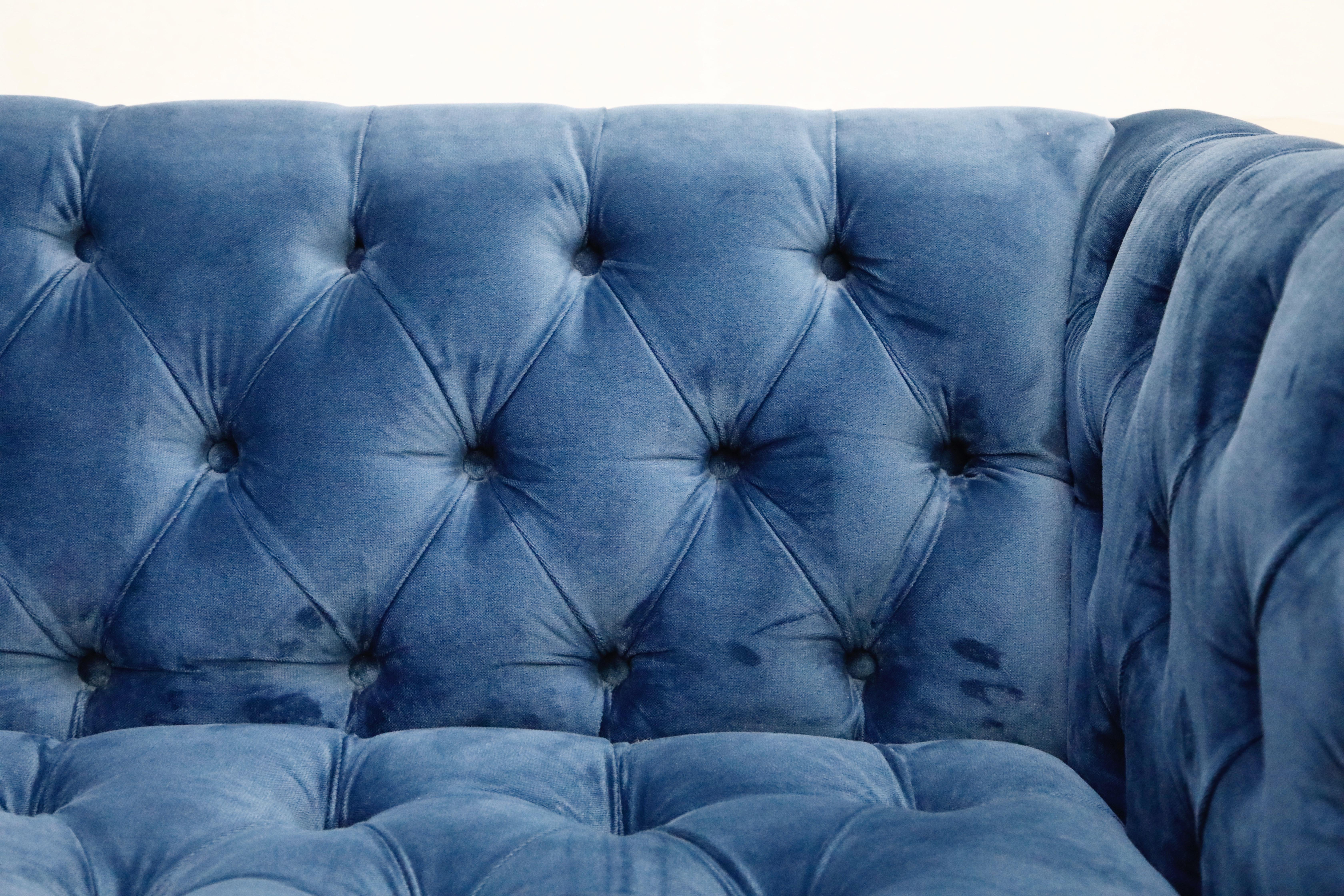 Milo Baughman Styled Custom Wood Case Sofa with Tufted Velvet on Steel Frame  5