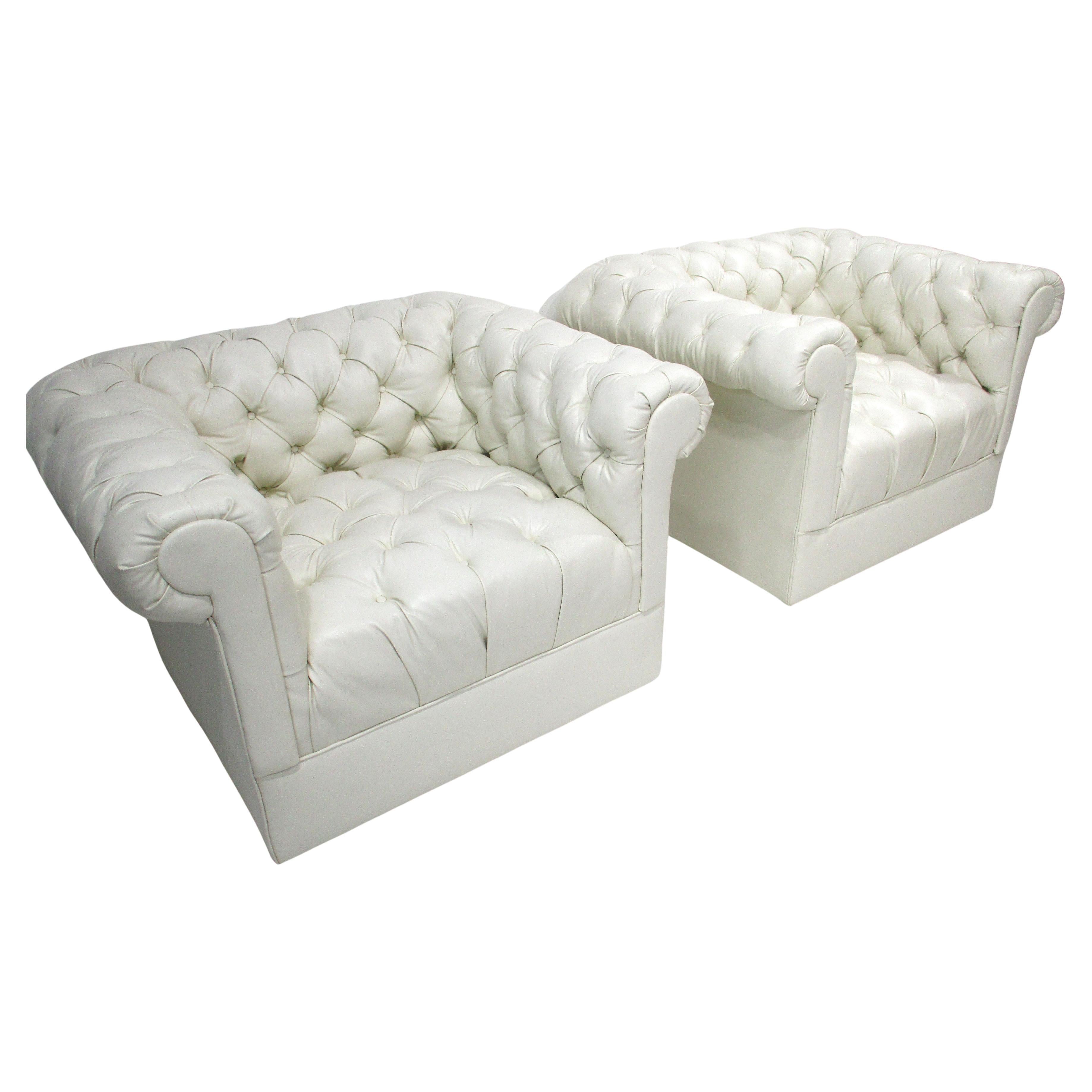 Milo Baughman styled Chesterfield Styled Cube Lounge Chairs