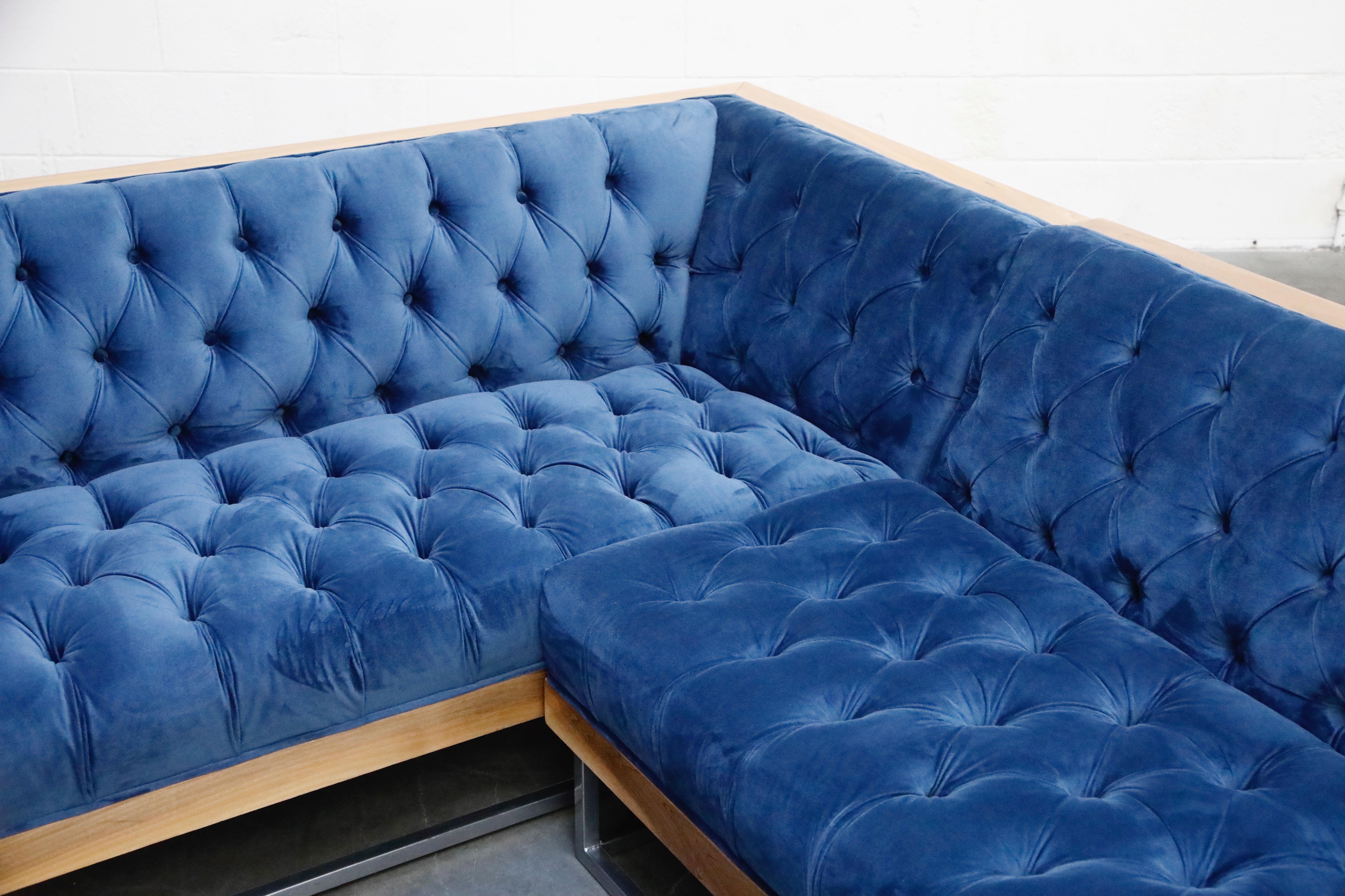 Milo Baughman Styled Sectional Case Sofa with Tufted Velvet on Steel Frame 5