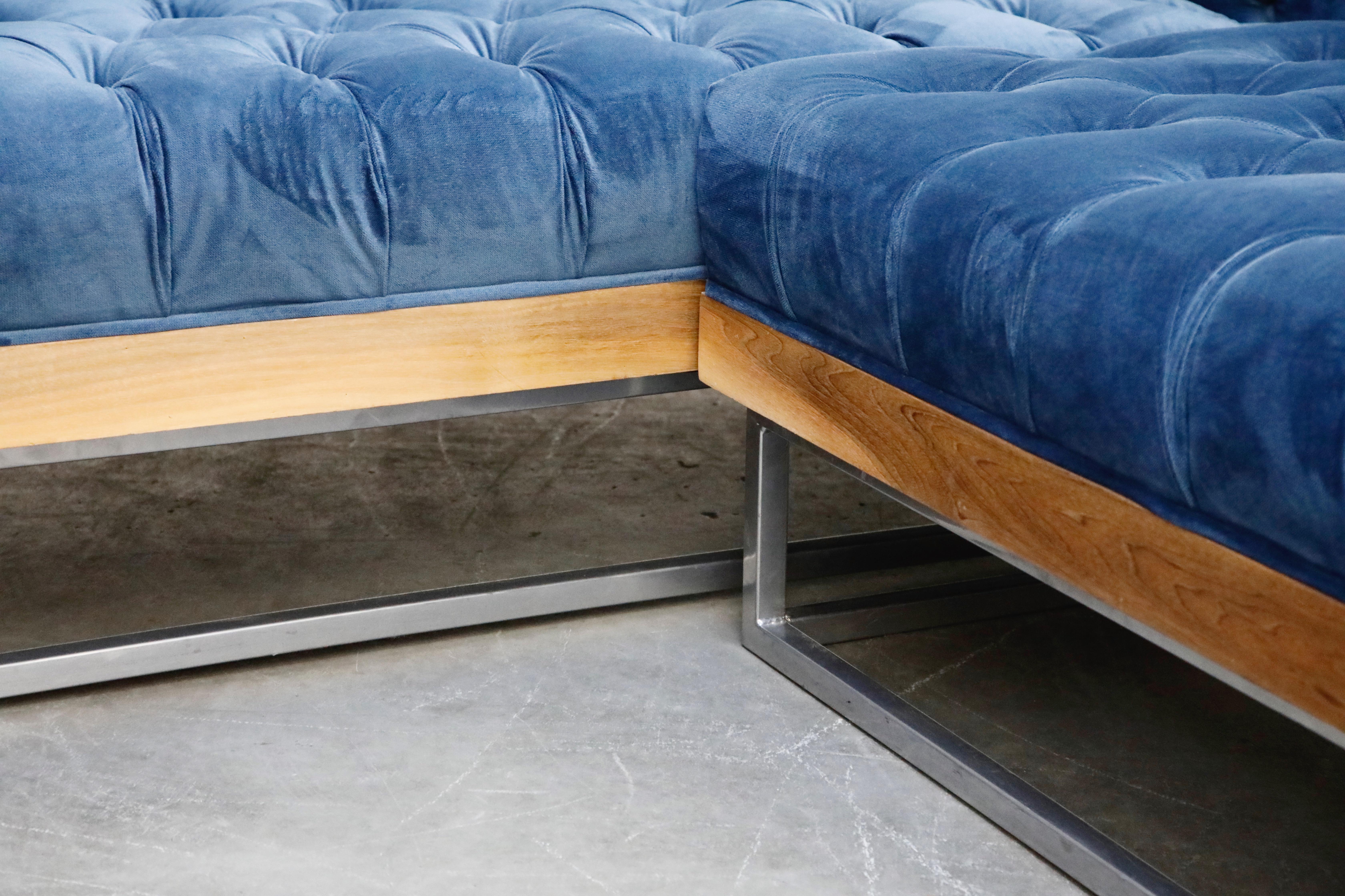 Milo Baughman Styled Sectional Case Sofa with Tufted Velvet on Steel Frame 6