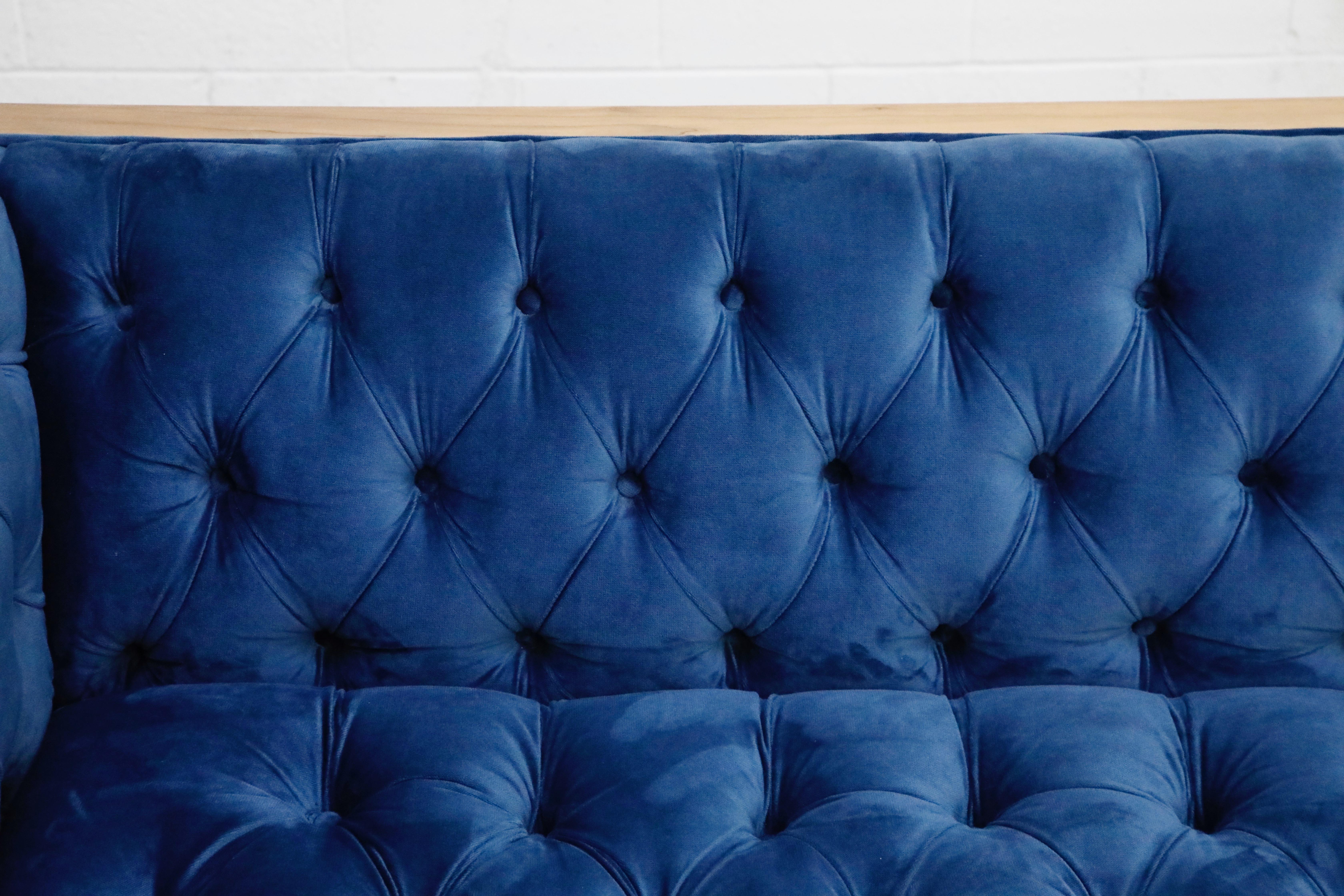 Milo Baughman Styled Sectional Case Sofa with Tufted Velvet on Steel Frame 7