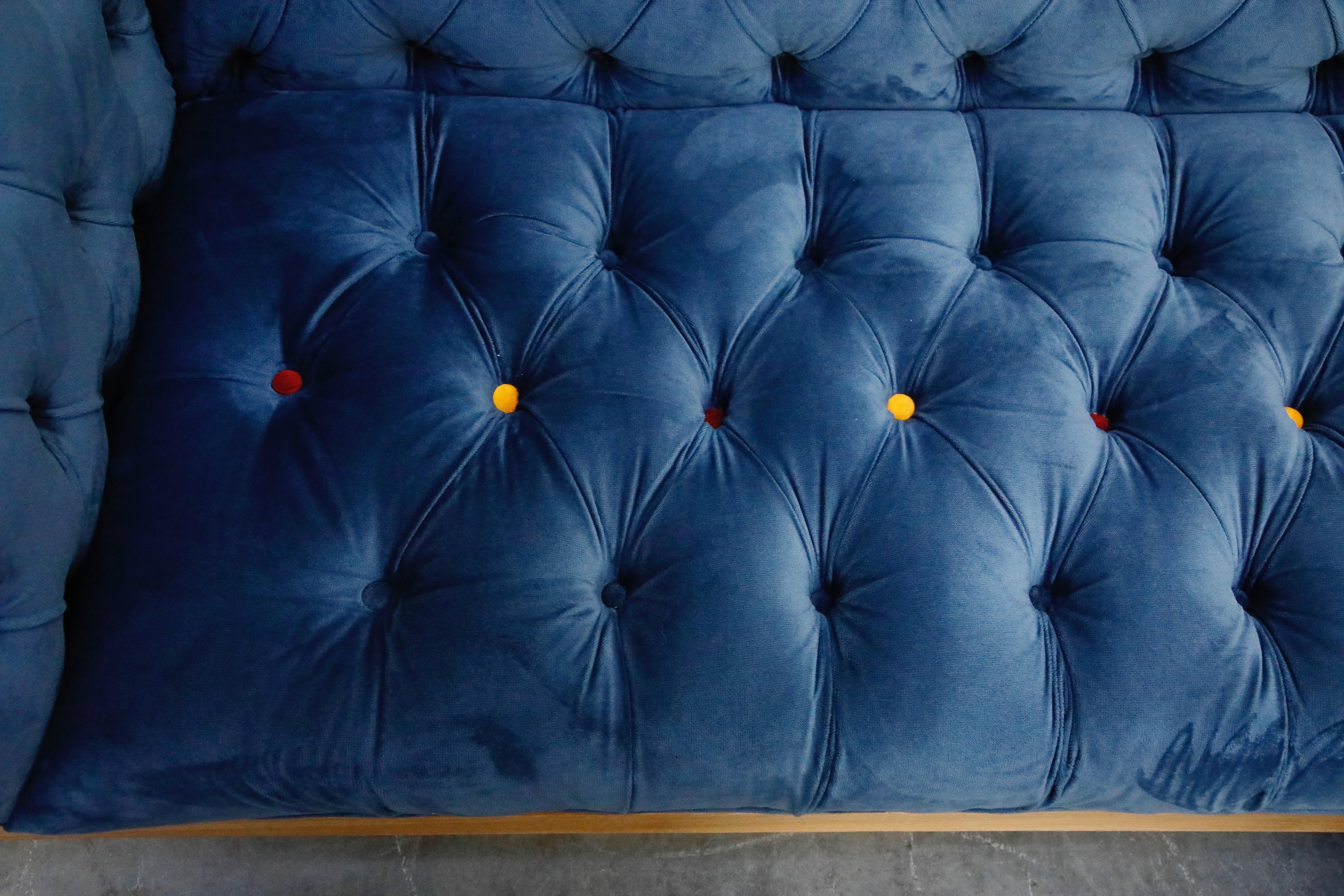 Milo Baughman Styled Sectional Case Sofa with Tufted Velvet on Steel Frame 8