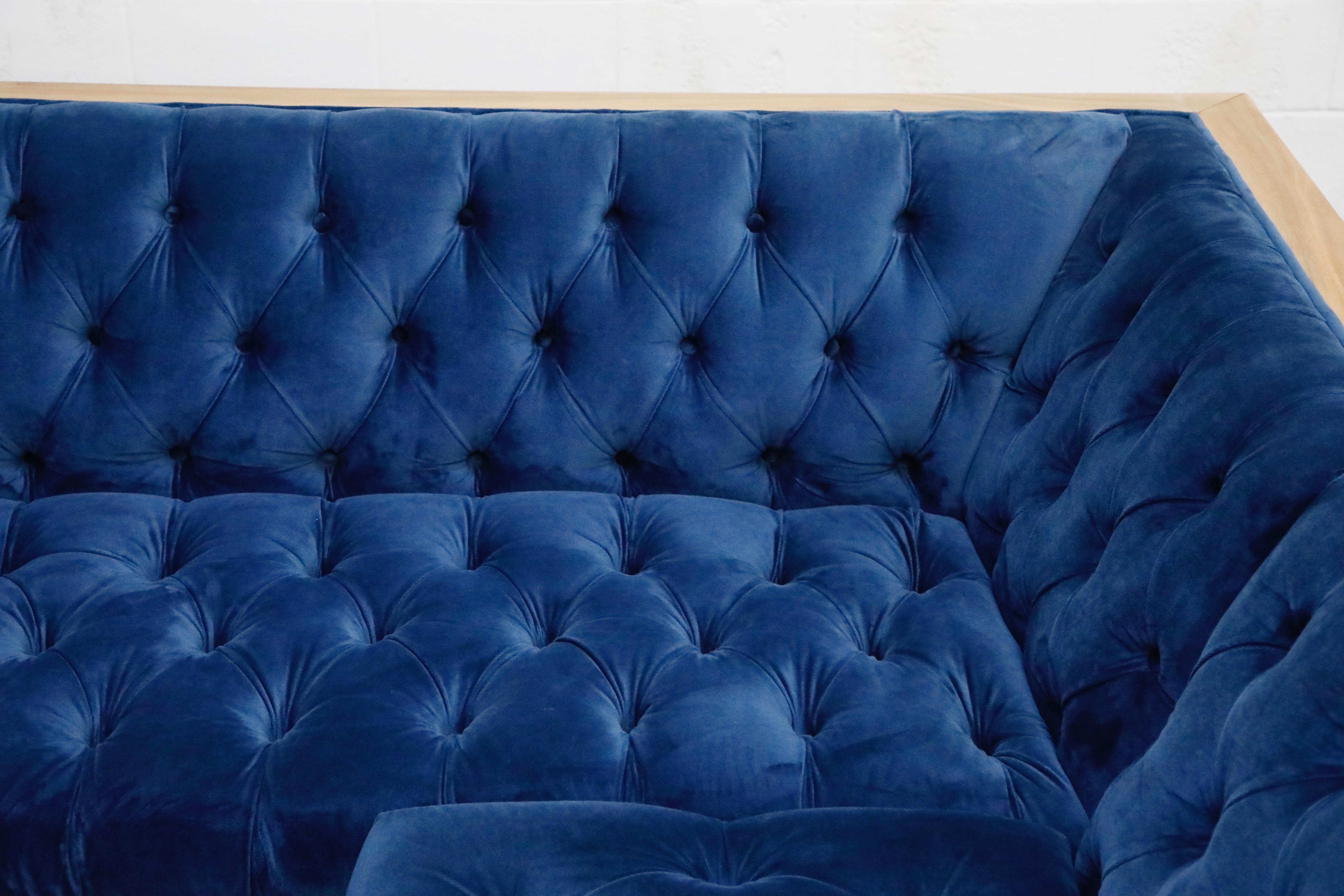 Milo Baughman Styled Sectional Case Sofa with Tufted Velvet on Steel Frame 9