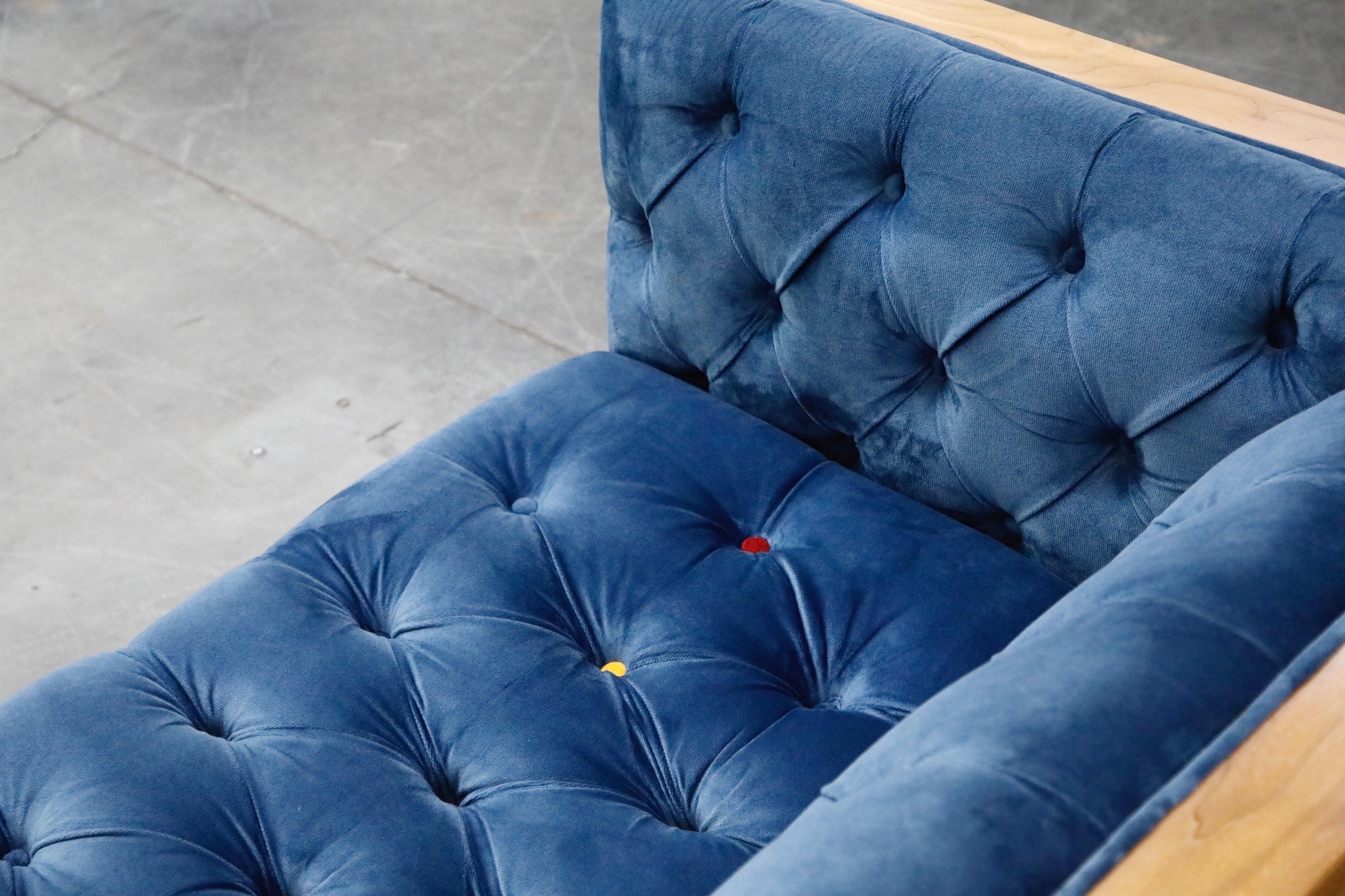 Milo Baughman Styled Sectional Case Sofa with Tufted Velvet on Steel Frame 11