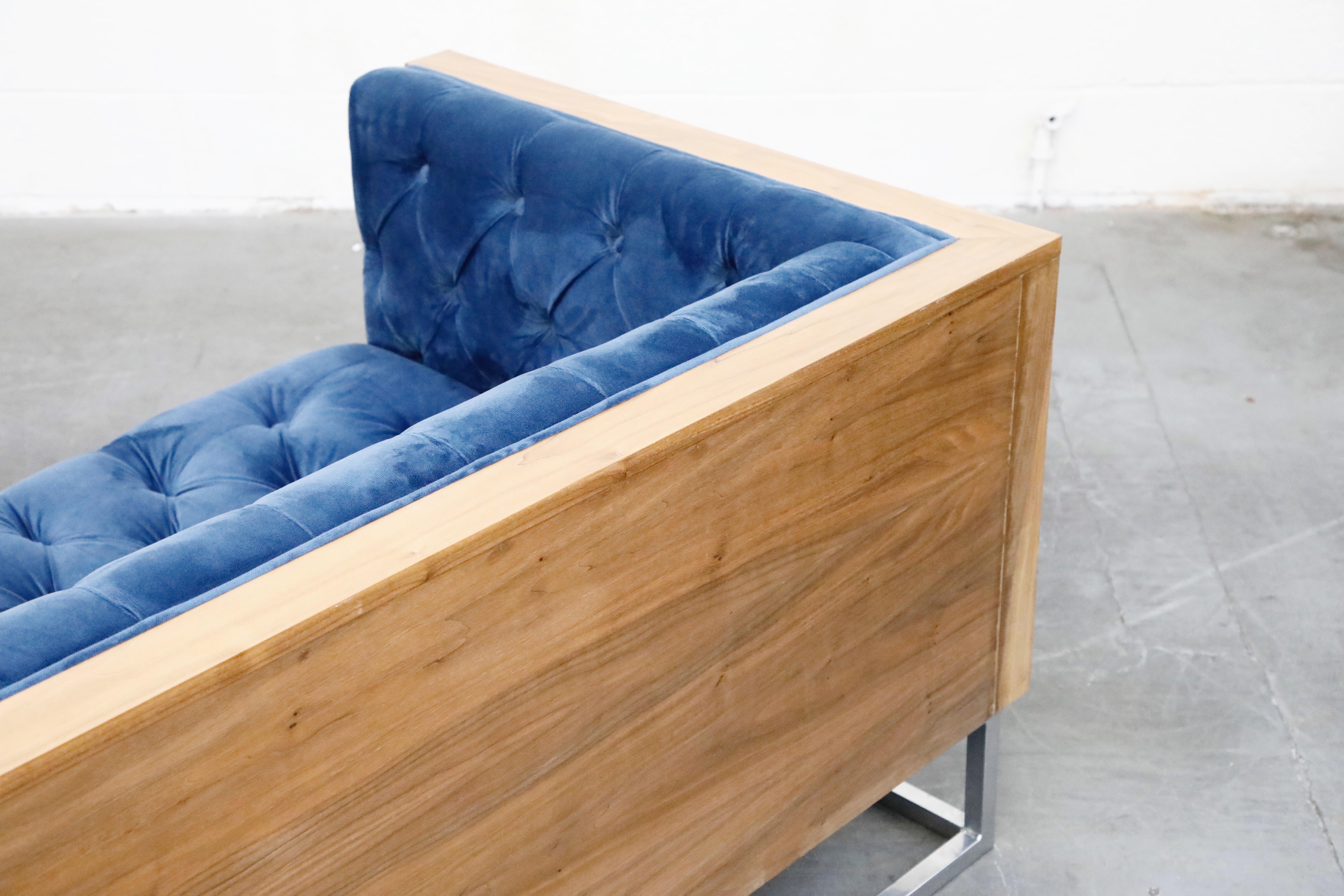 Milo Baughman Styled Sectional Case Sofa with Tufted Velvet on Steel Frame 12