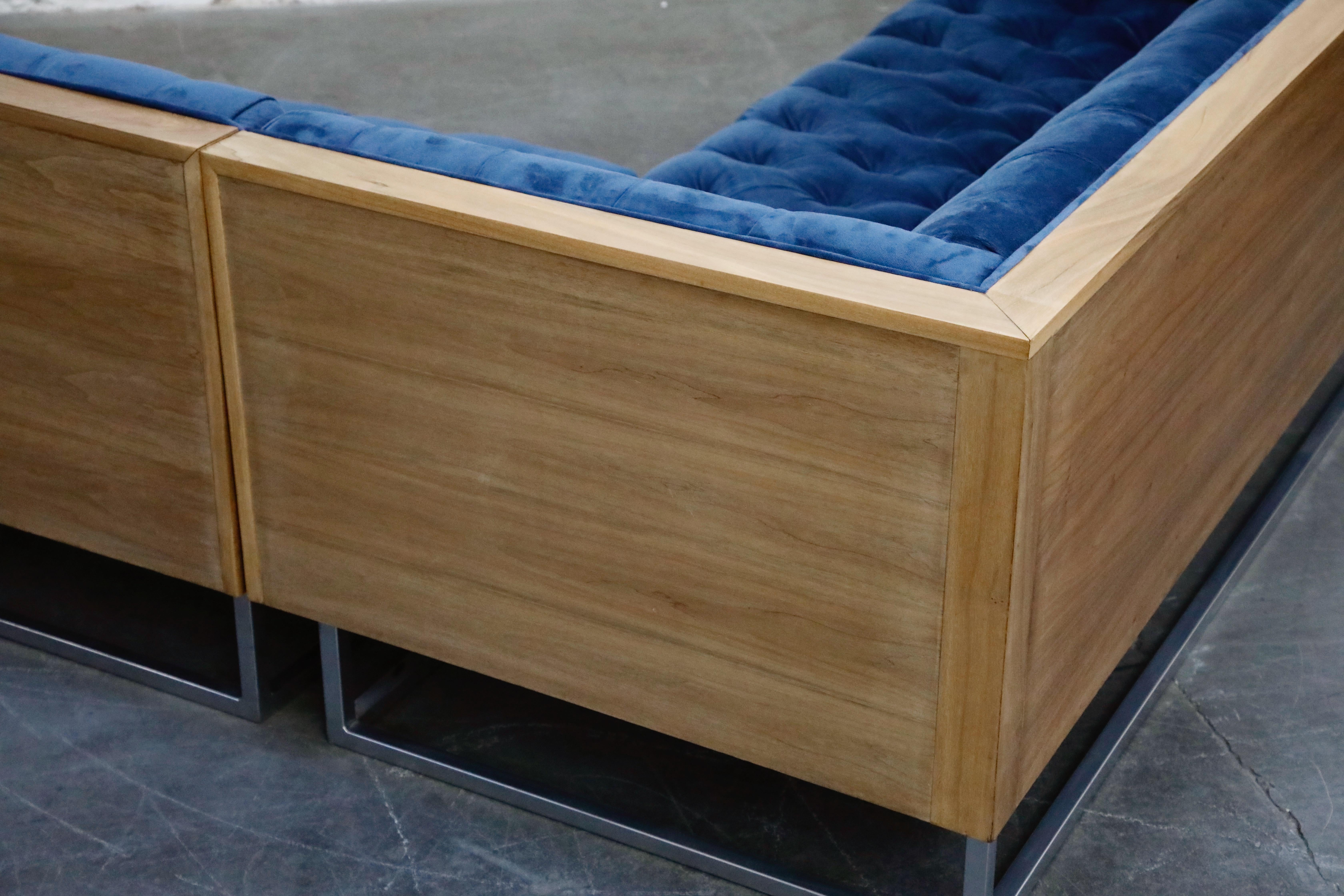 Milo Baughman Styled Sectional Case Sofa with Tufted Velvet on Steel Frame 13