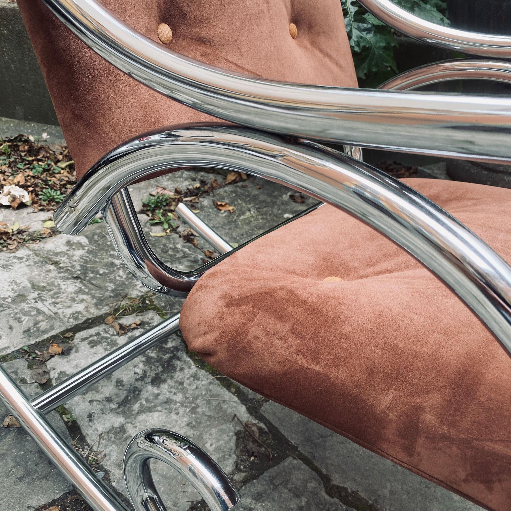 Sedia a dondolo in pelle scamosciata di Milo Baughman 1970 in vendita 1