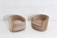 Milo Baughman Swivel Barrel Chairs on Walnut Bases, 1960