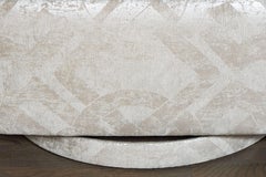 Milo Baughman Style Swivel Chair in Embossed Pearl and Metallic Platinum Velvet