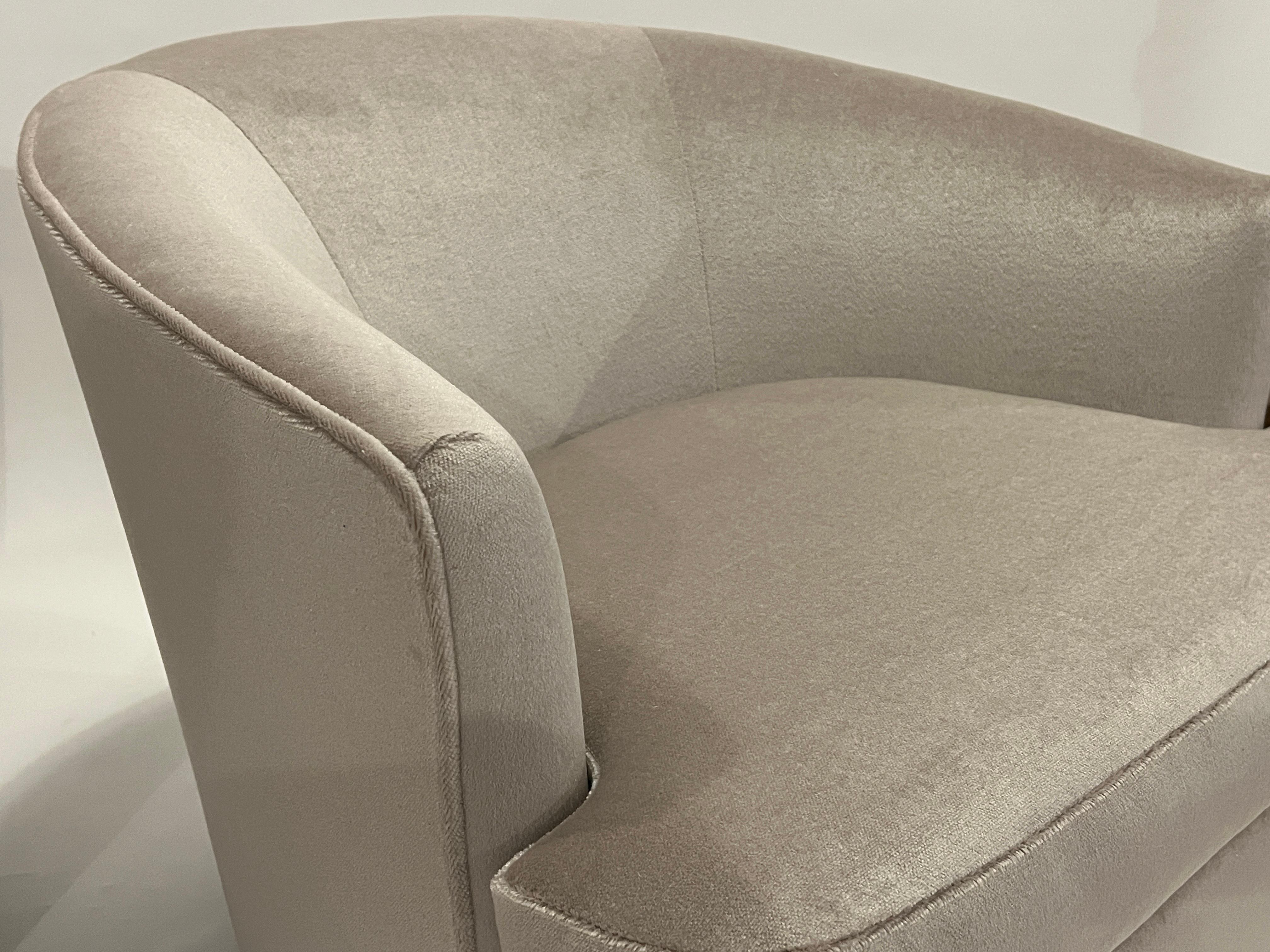 Milo Baughman Style Swivel Chairs in Platinum Mohair 4