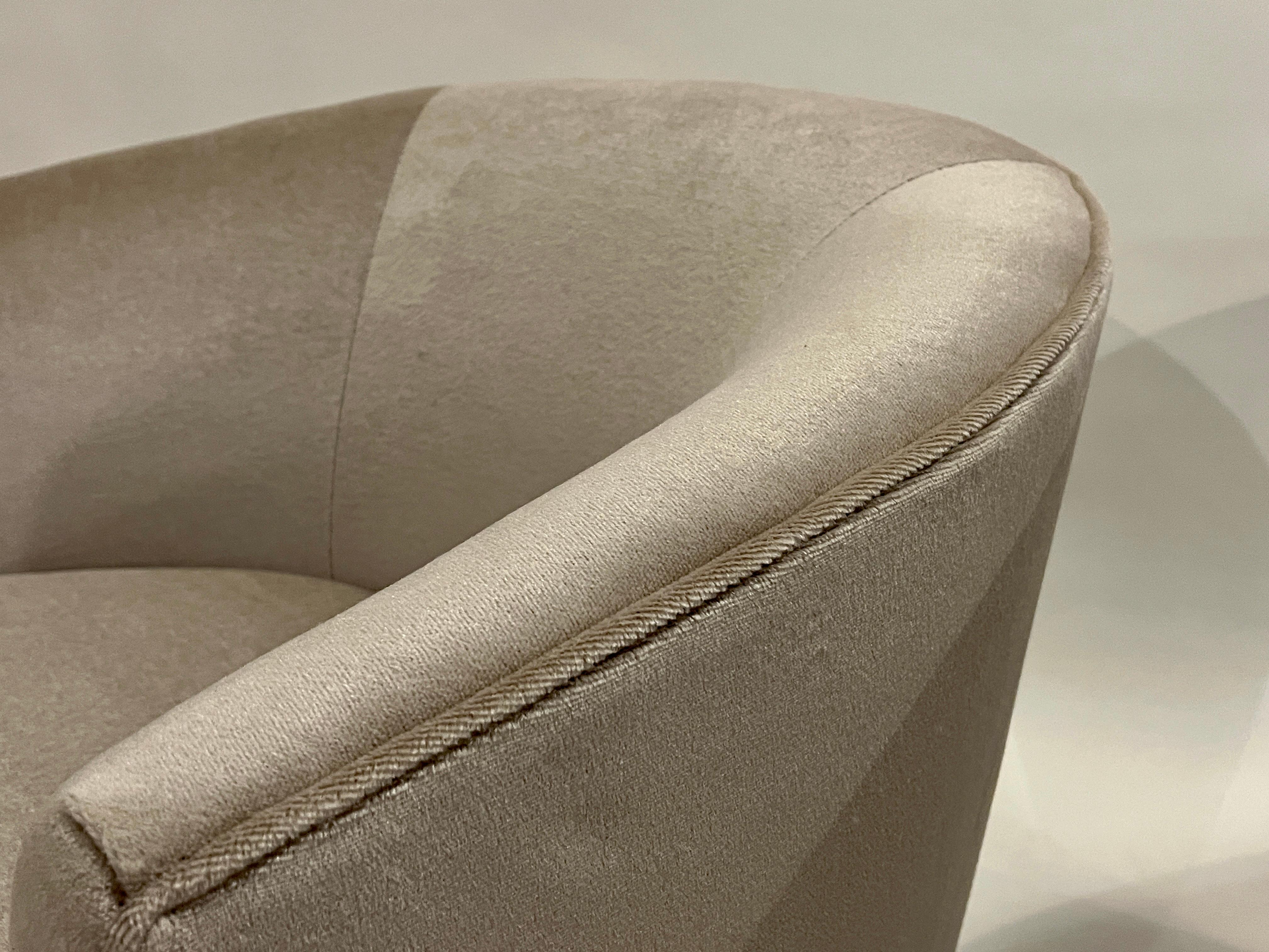 Milo Baughman Style Swivel Chairs in Platinum Mohair 5