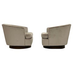 Milo Baughman Swivel Chairs in Platinum Mohair