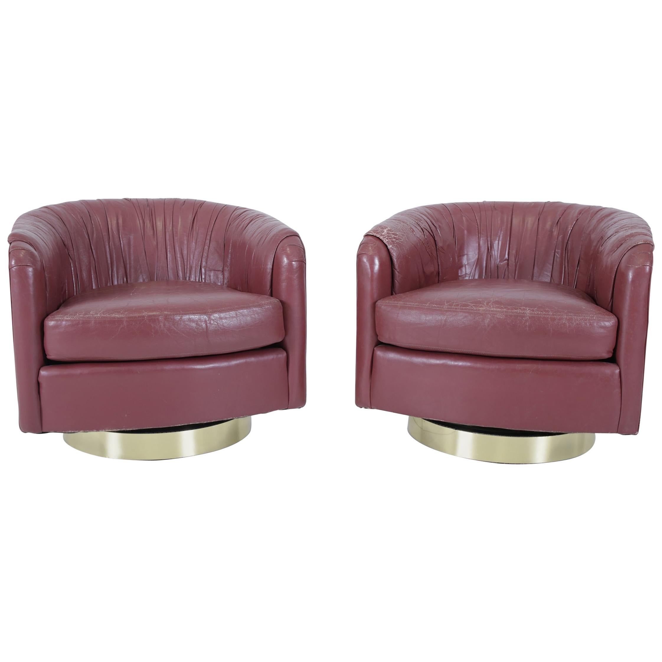 Leather Swivel Chairs on Brass Bases