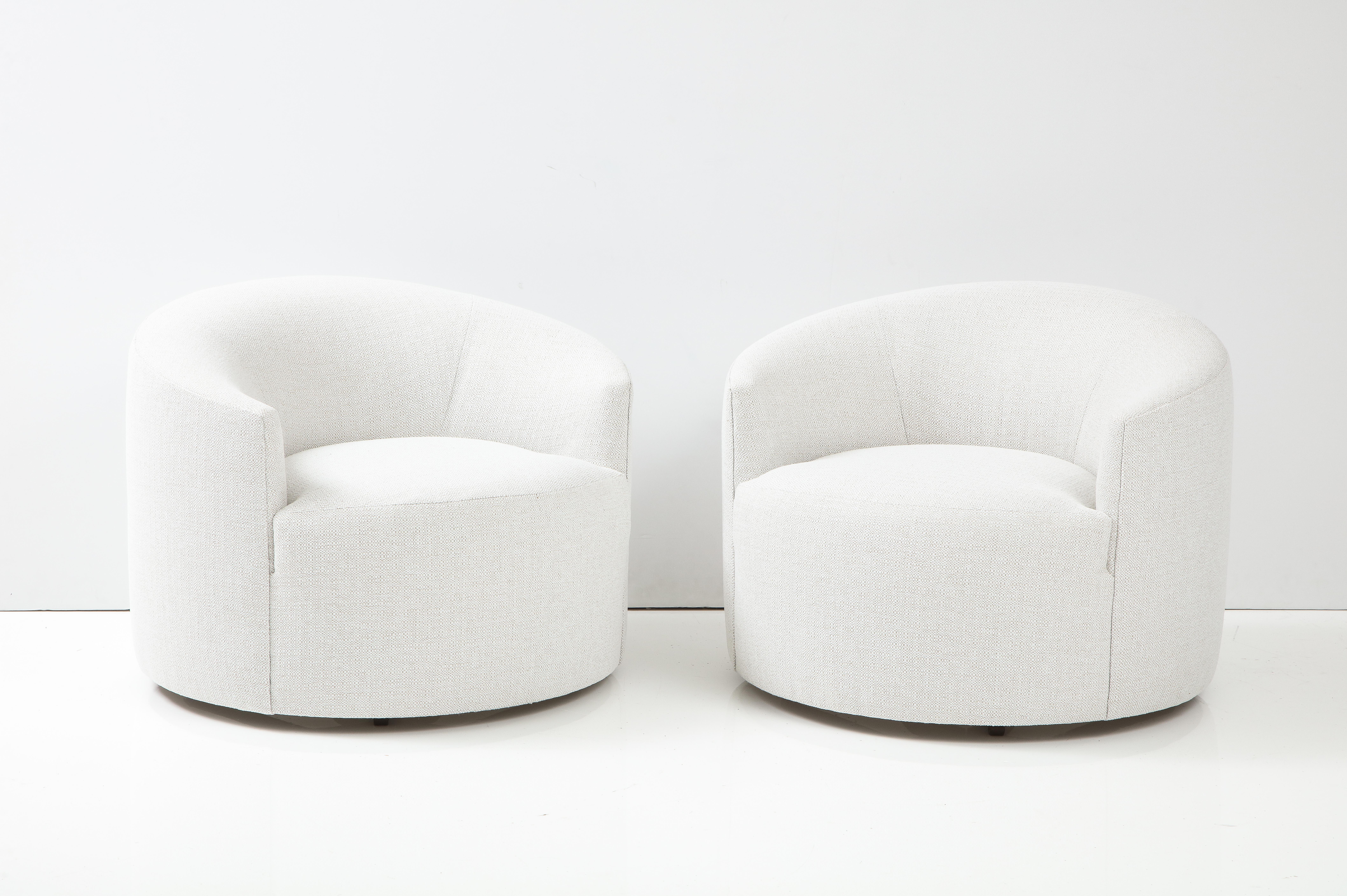 Modern Milo Baughman Style Swivel Club Chairs, labeled
