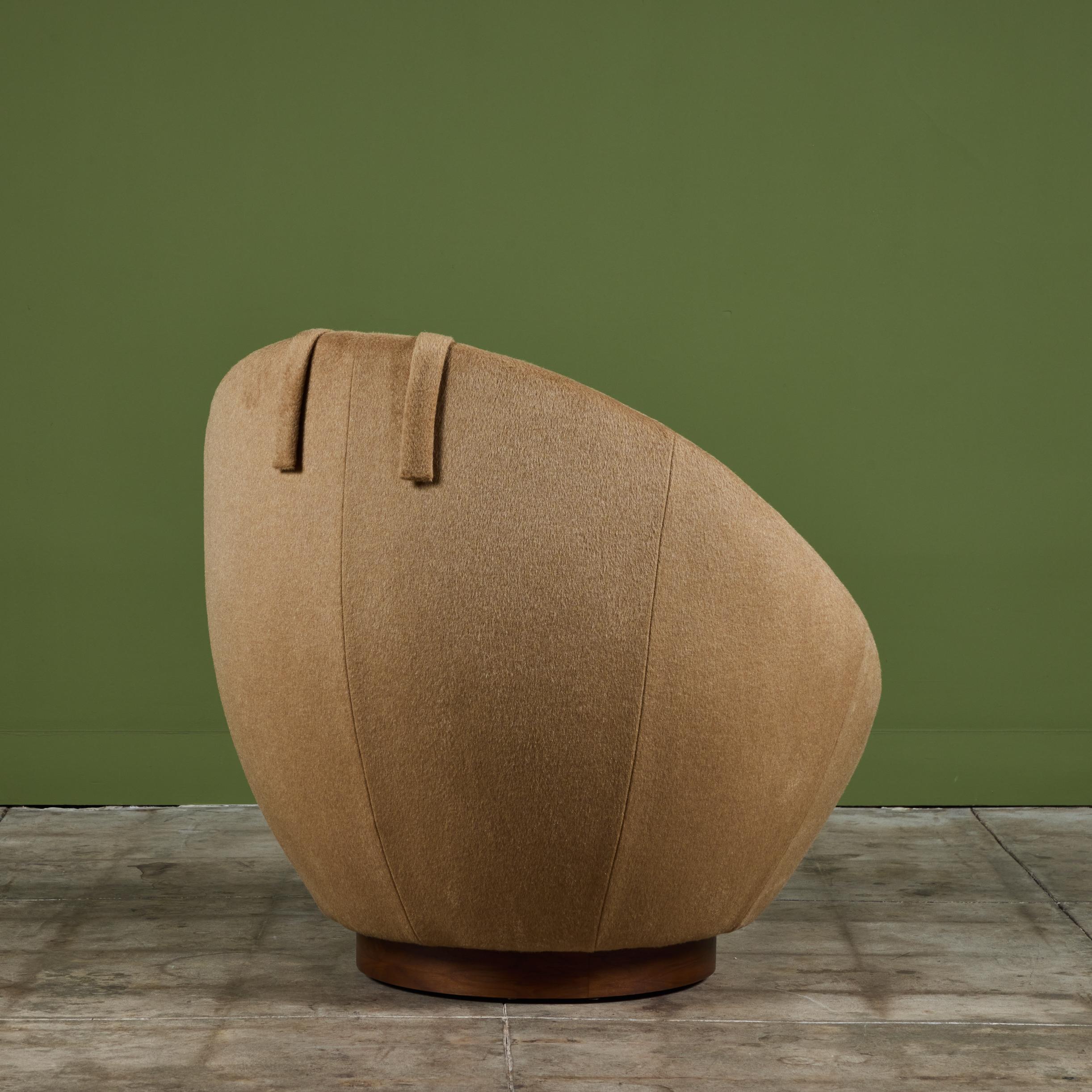 Mohair Milo Baughman Swivel Egg Lounge Chair