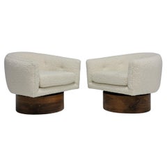 Milo Baughman Swivel Lounge Chairs on Rosewood Base with Holly Hunt Teddy