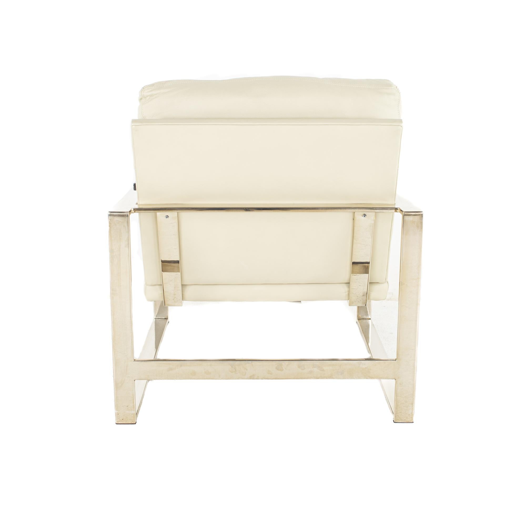 Mid-Century Modern Milo Baughman Syle Mid Century Chrome and Leather Flatbar Lounge Chair For Sale