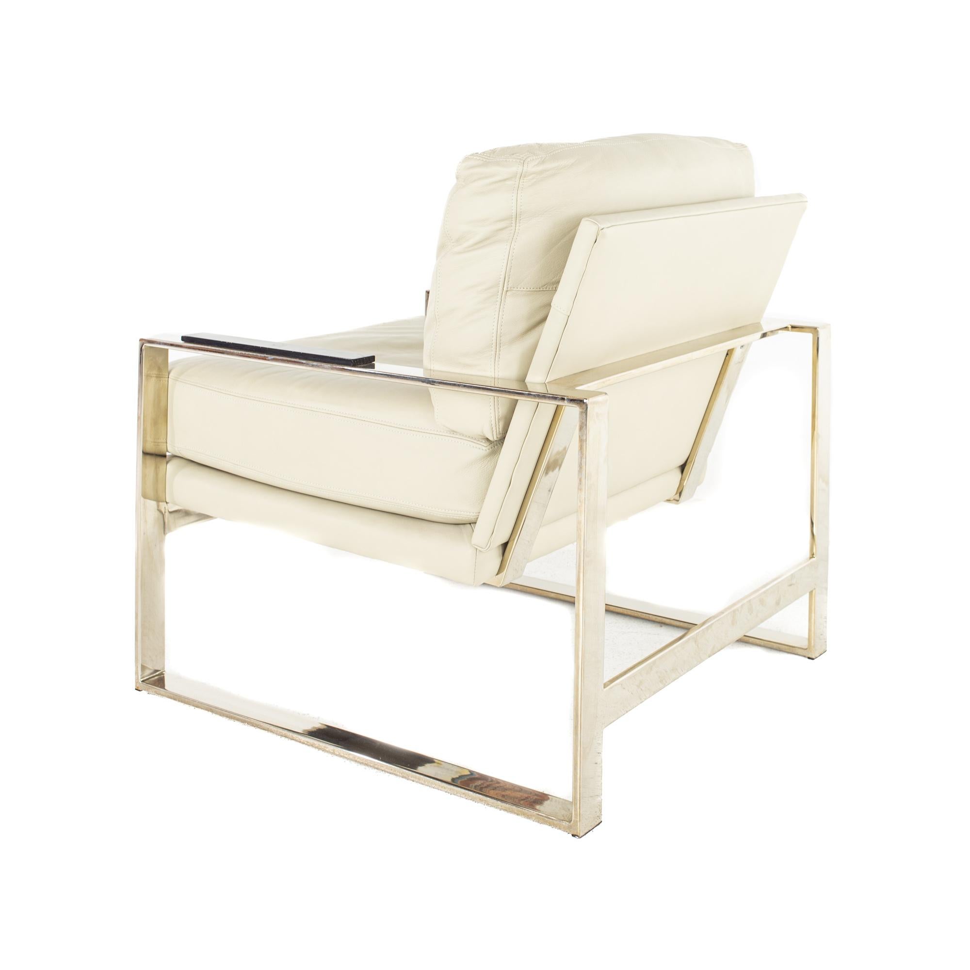 American Milo Baughman Syle Mid Century Chrome and Leather Flatbar Lounge Chair For Sale
