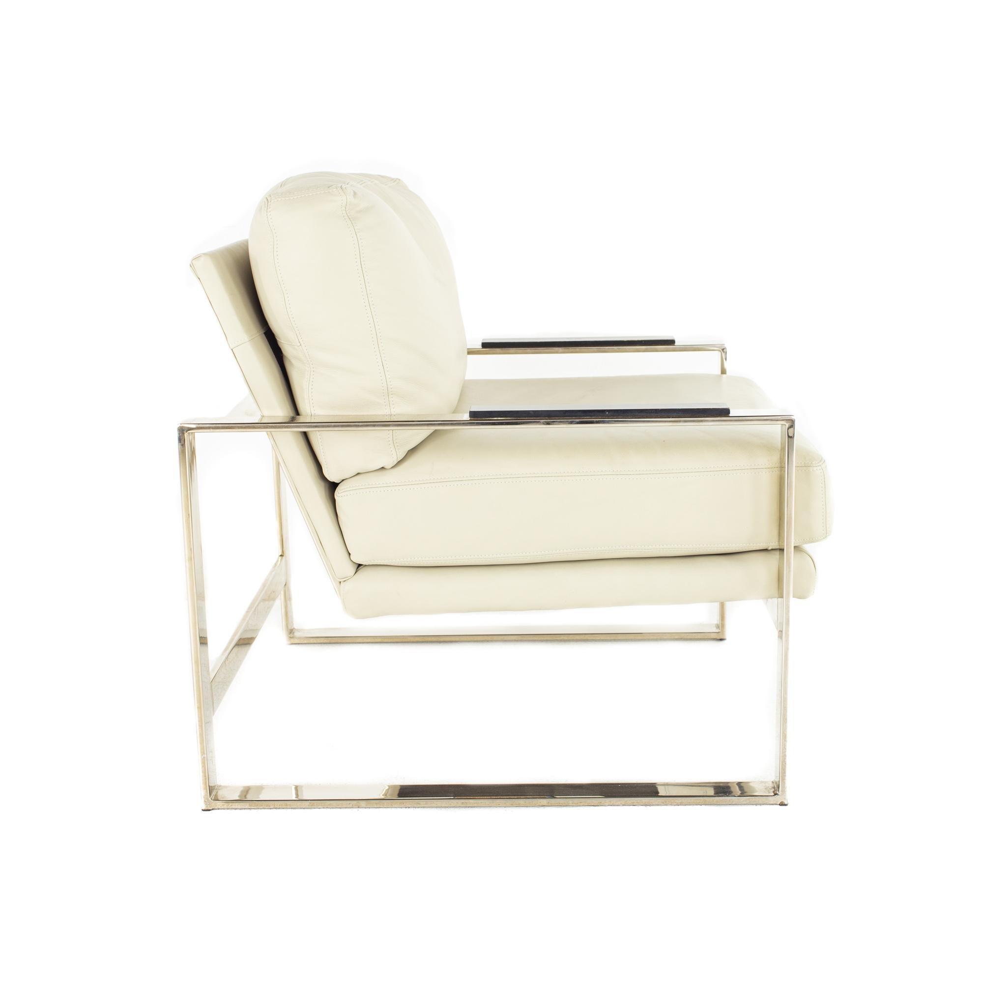 Milo Baughman Syle Mid Century Chrome and Leather Flatbar Lounge Chair In Good Condition For Sale In Countryside, IL