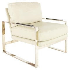 Vintage Milo Baughman Syle Mid Century Chrome and Leather Flatbar Lounge Chair