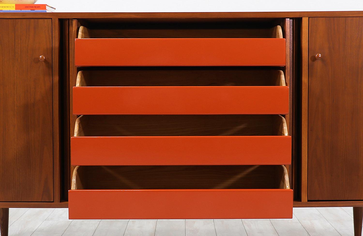 Milo Baughman Tambour-Door Credenza with Lacquered Drawers for Glenn of Cal. 6