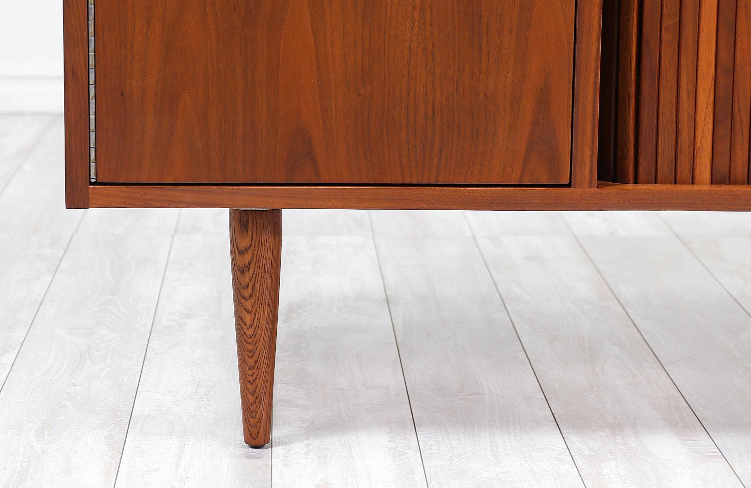 Wood Milo Baughman Tambour-Door Credenza with Lacquered Drawers for Glenn of Cal.