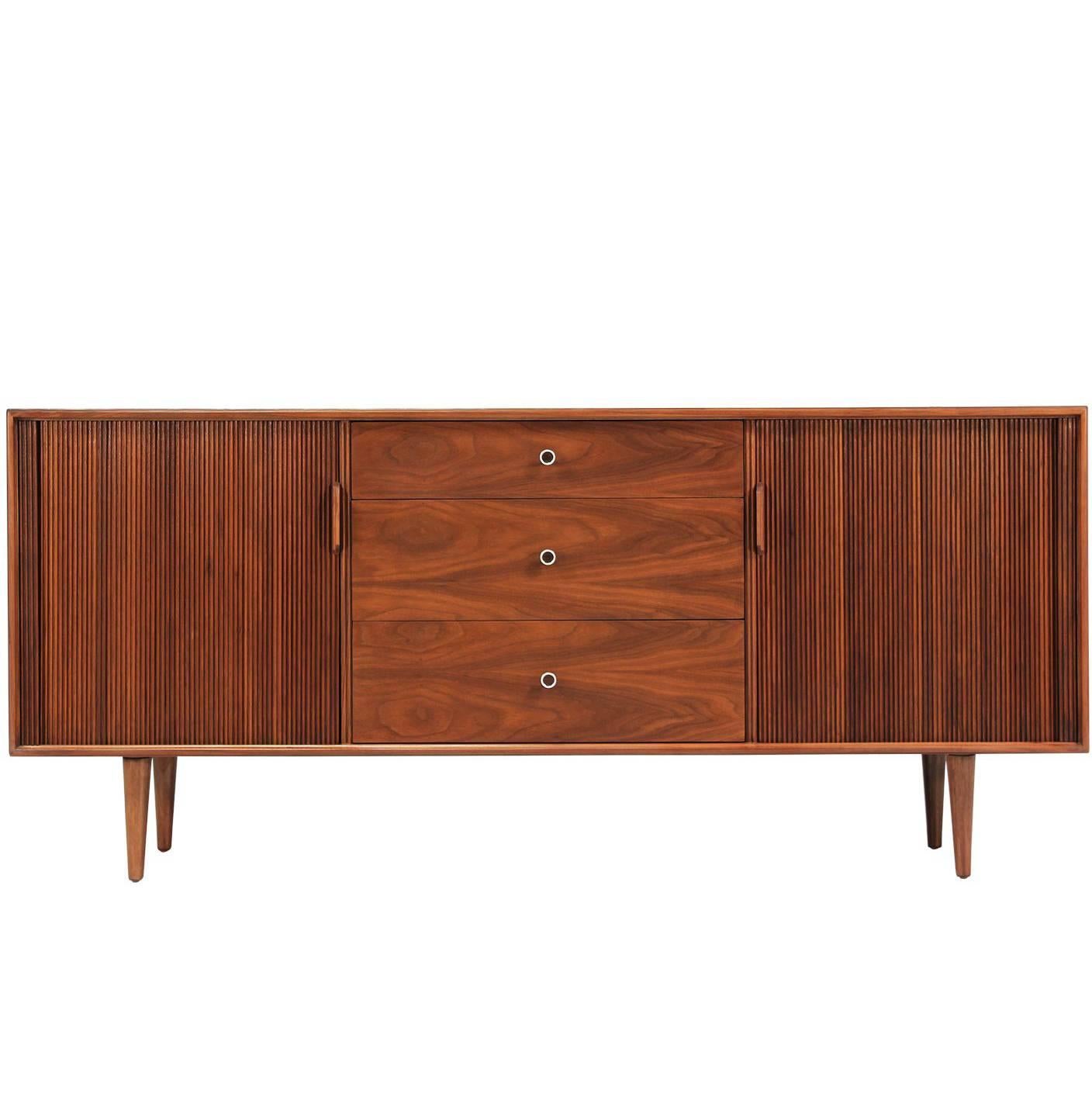 Milo Baughman Tambour-Door Walnut Credenza for Glenn of California