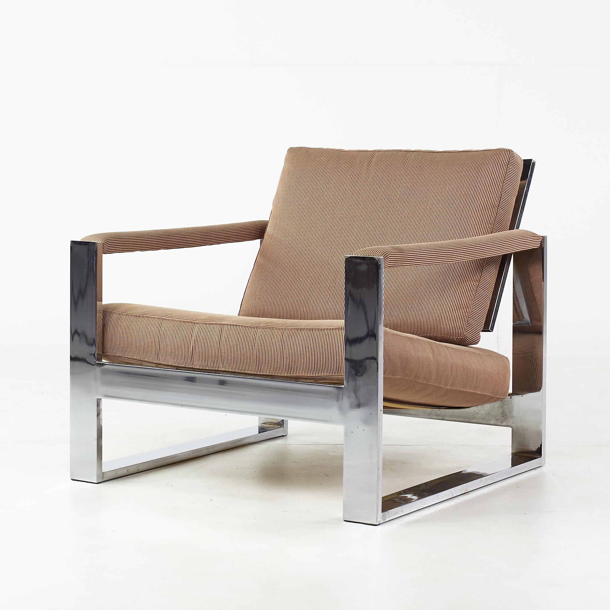 Mid-Century Modern Milo Baughman Tank Chrome Flat Bar Lounge Chair