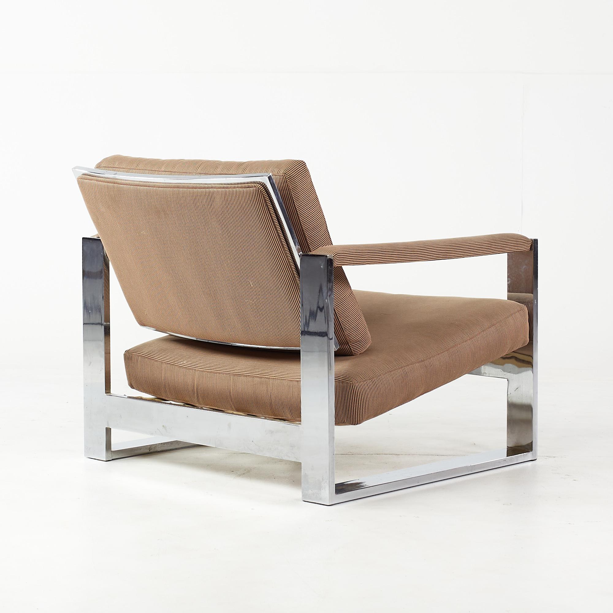 American Milo Baughman Tank Chrome Flat Bar Lounge Chair